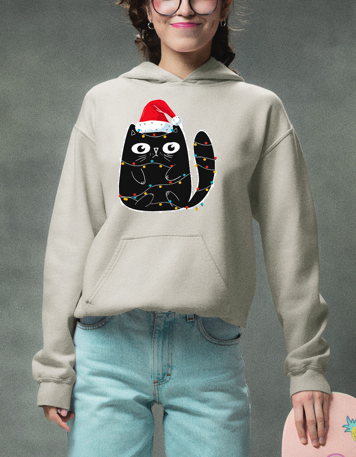 Cute Cat in Santa Hat - Christmas Feline Themed Gift for Holidays Hoodie