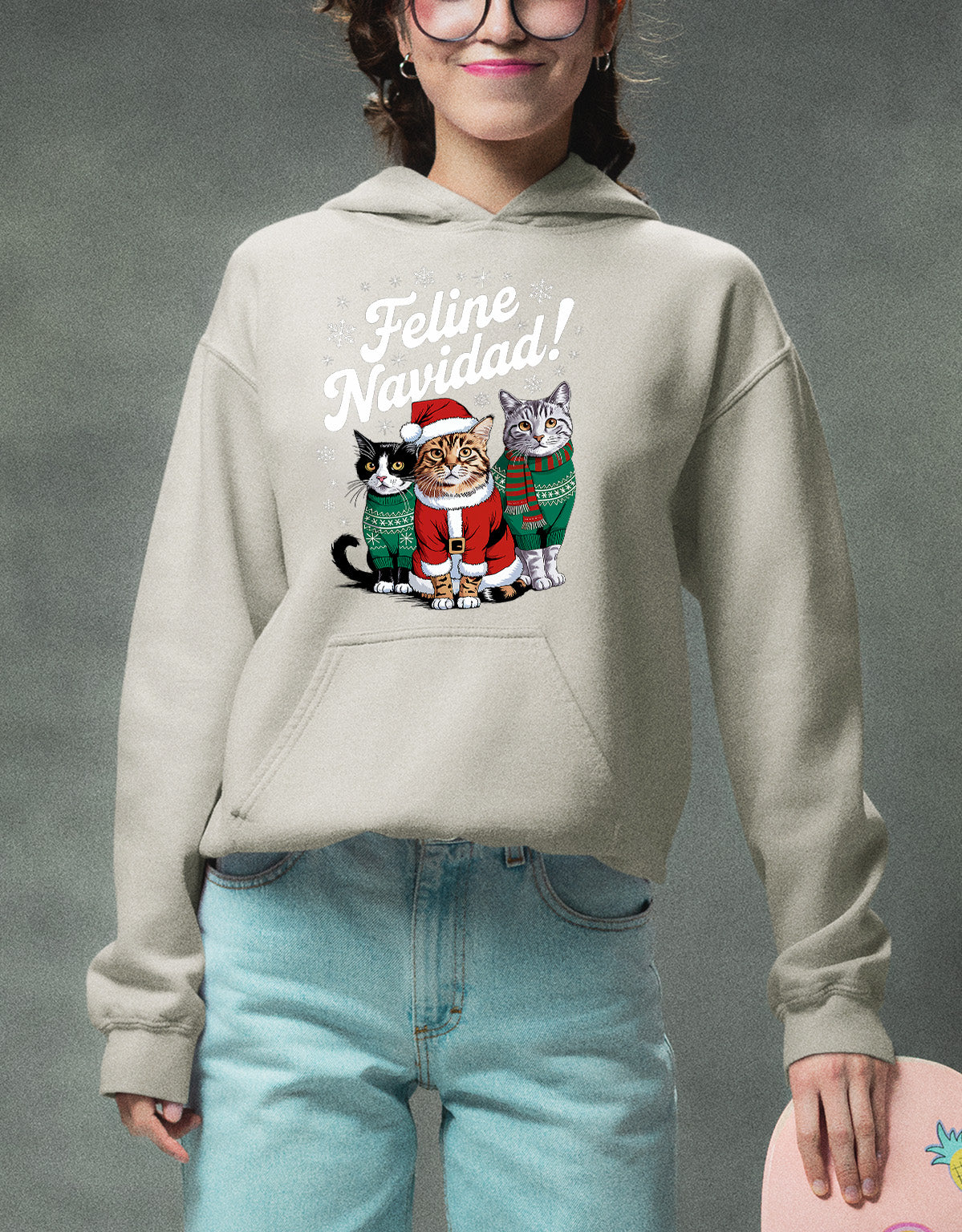 Cat Snowflakes Christmas Theme - Festive Holiday Cat Artwork for Season Hoodie