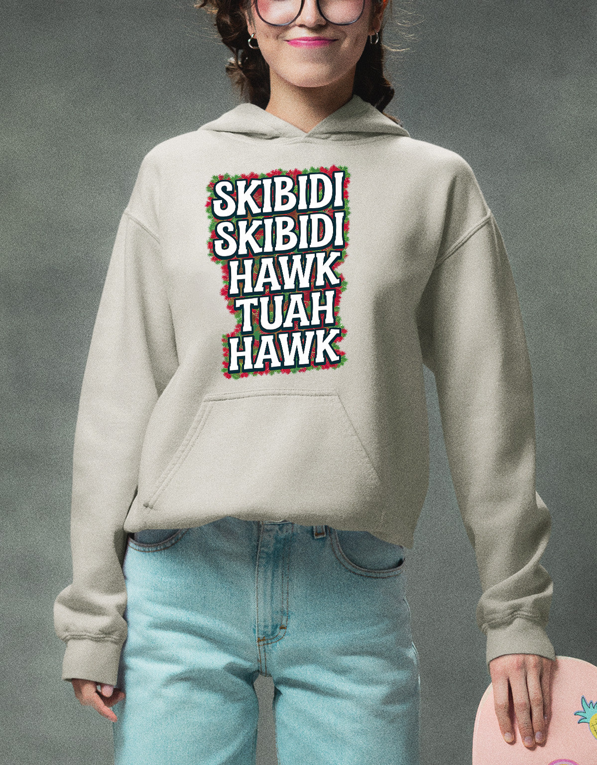 Christmas Skibidi Skibidi Hawk Tuah Hawk Art - Festive Holiday Scene for Gifts, Unique Cheer, Seasonal Pixel Masterpiece Hoodie