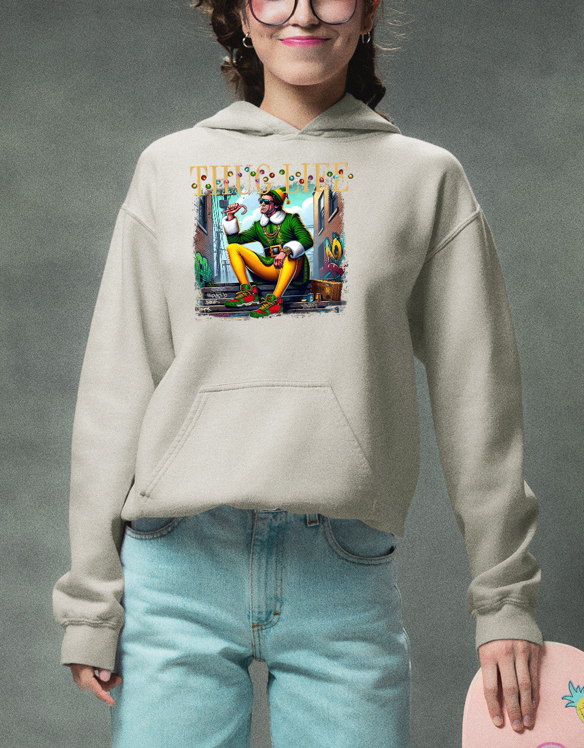 Thug Life Elf Christmas – Funny Holiday Elf Meme, Santa Humor, Naughty Nice Edition, Gifty Laughs for Holidays Hoodie