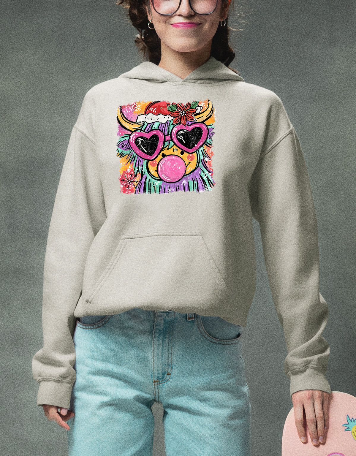 Highland Cow Christmas - Scottish Holiday Scene, Folk Art Gift for Winter, Rustic Cute Keepsake Hoodie