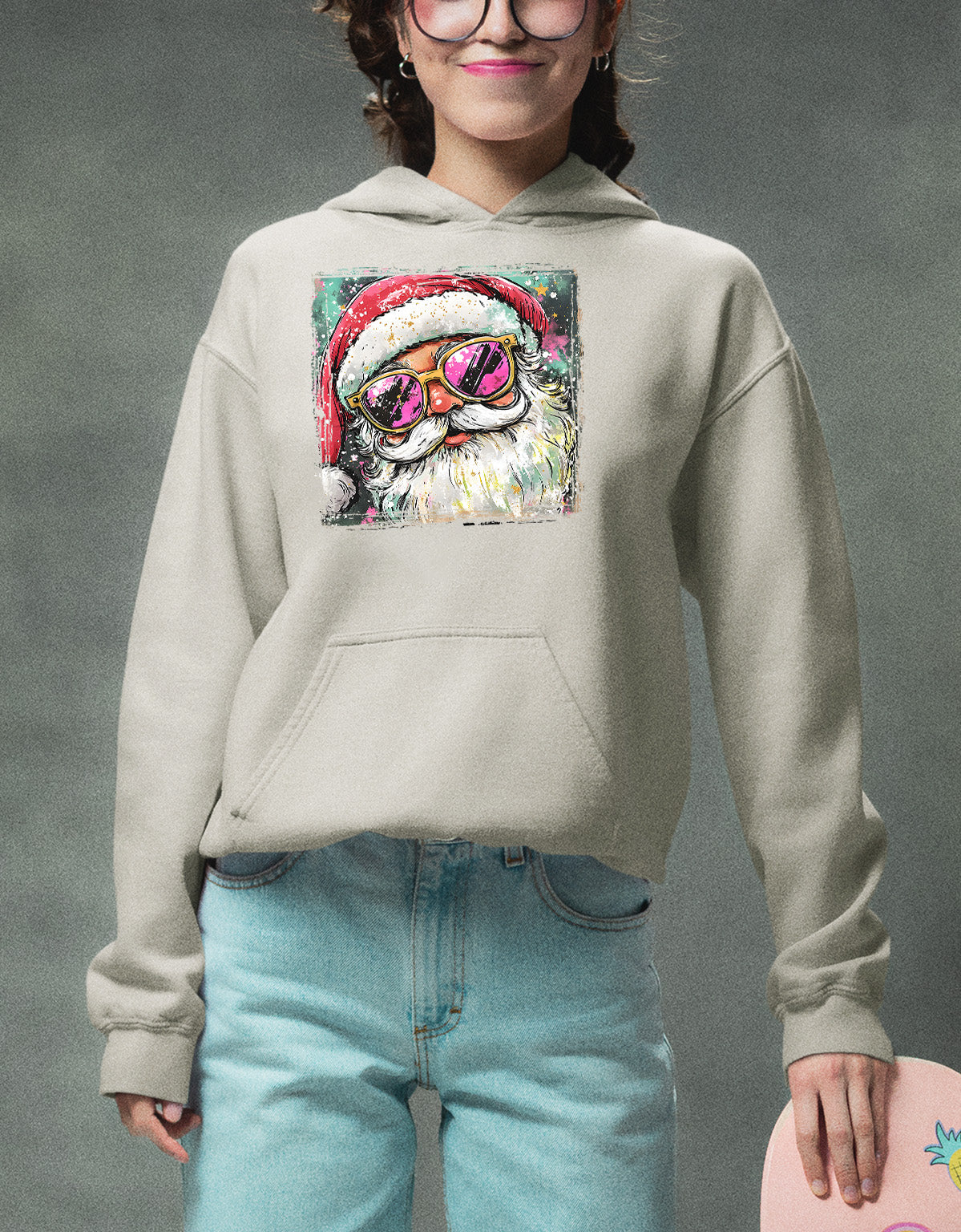 Cool Santa Christmas Art, Whimsical Santa Claus for Holiday Gift Ideas, Festive Collector Piece, Handmade Holiday Joy Hoodie