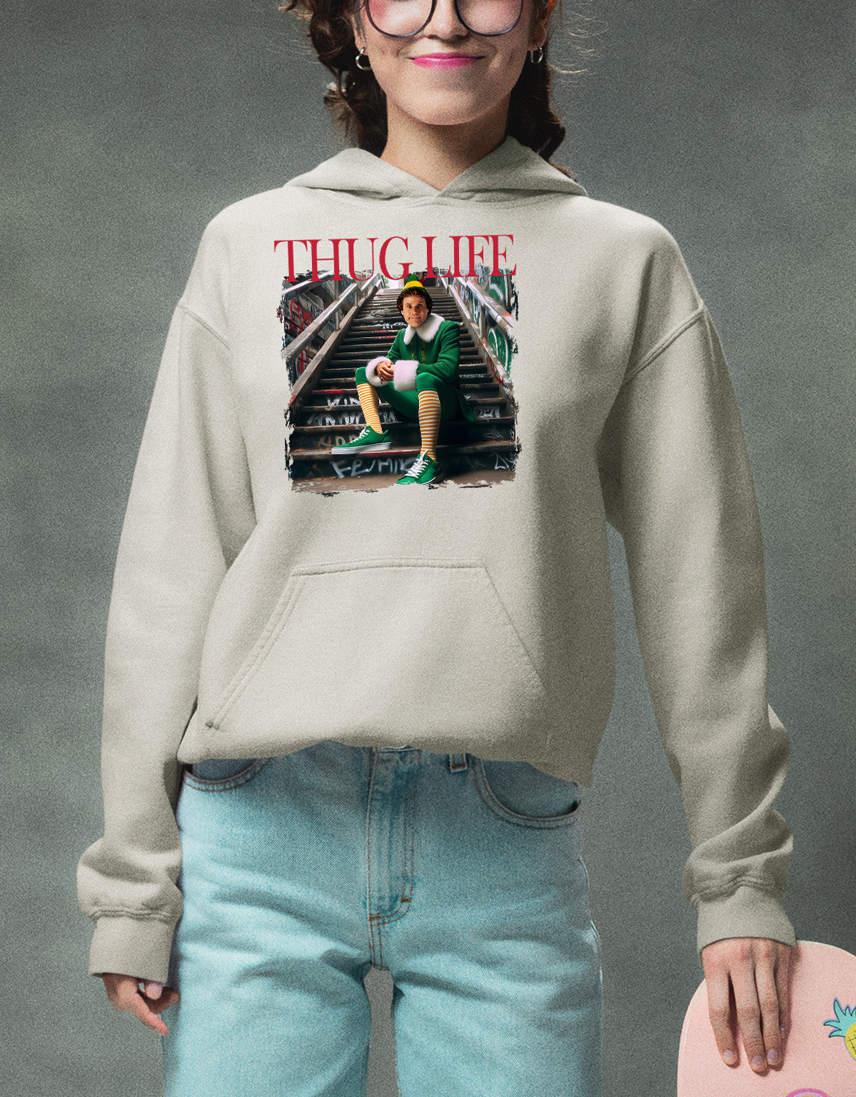 Thug Life Elf on the Streets | Christmas Humor, Naughty Elf Vibe, Festive Season Style, Holiday Laughs Gift Idea Hoodie