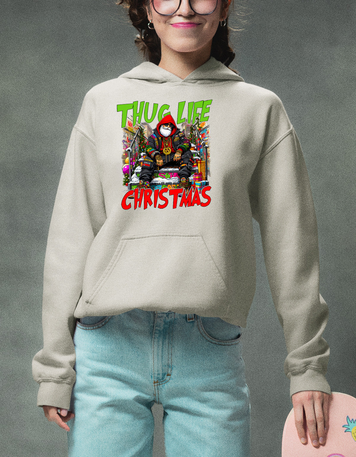 Thug Santa Christmas Theme | Bold Santa Claus Attitude Xmas Holiday Concept Hoodie