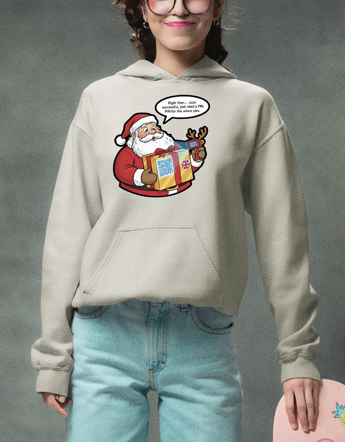 UK Digital ID Santa - Festive Christmas Security Badge Template for Online Use Hoodie