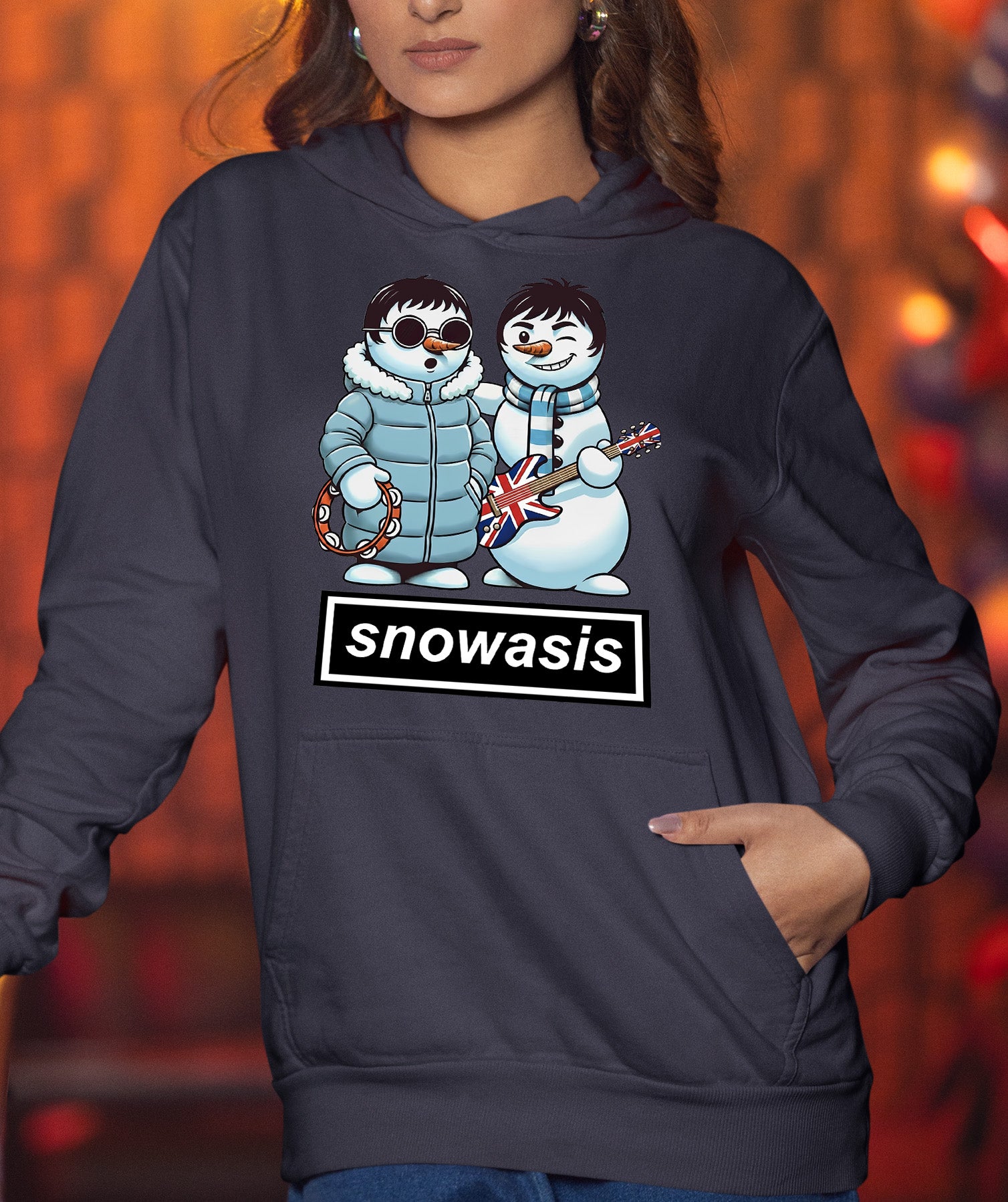 Snowasis Snowmen Guitar Christmas Charm - Whimsical Holiday Keepsake Hoodie
