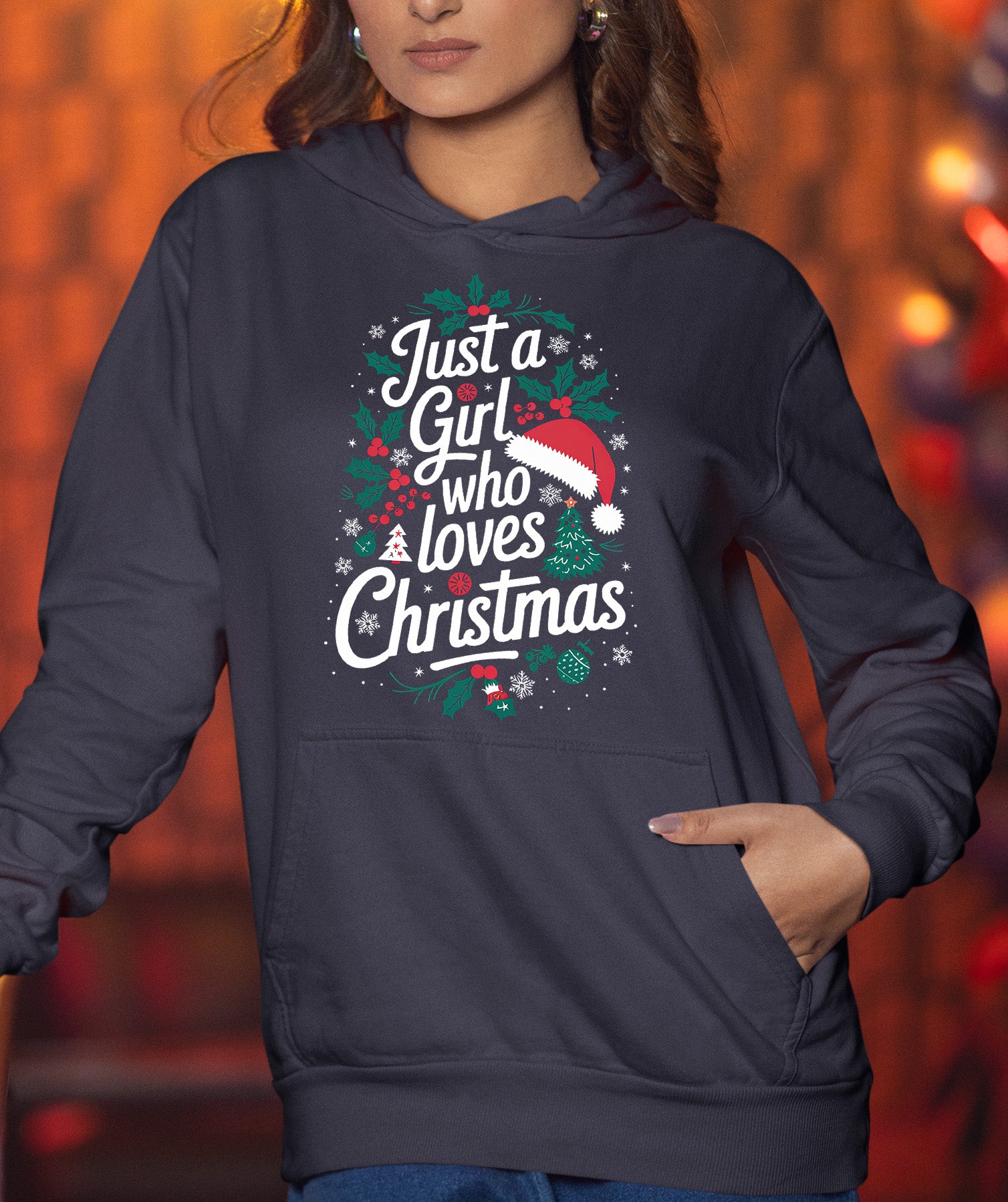 Just a Girl Who Loves Christmas - Festive, Cozy Christmas Theme for Her - Holiday Cheer Keepsake Accessory Hoodie