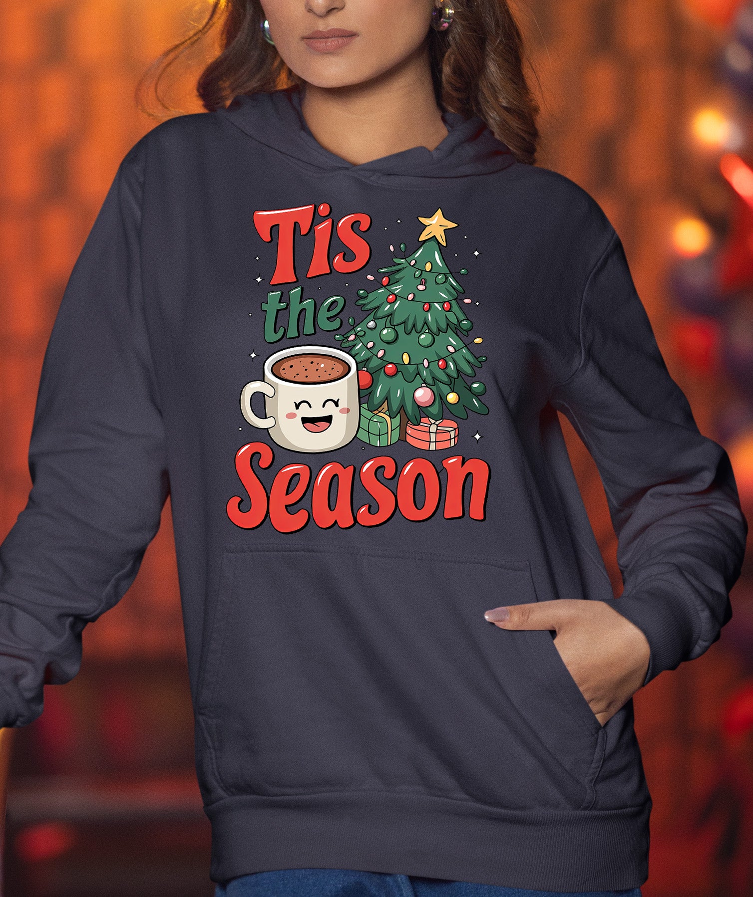 Tis the Season - Merry Christmas Village Scene - Cozy Winter Charm for Collectors, Handmade Gift for Holidays Hoodie