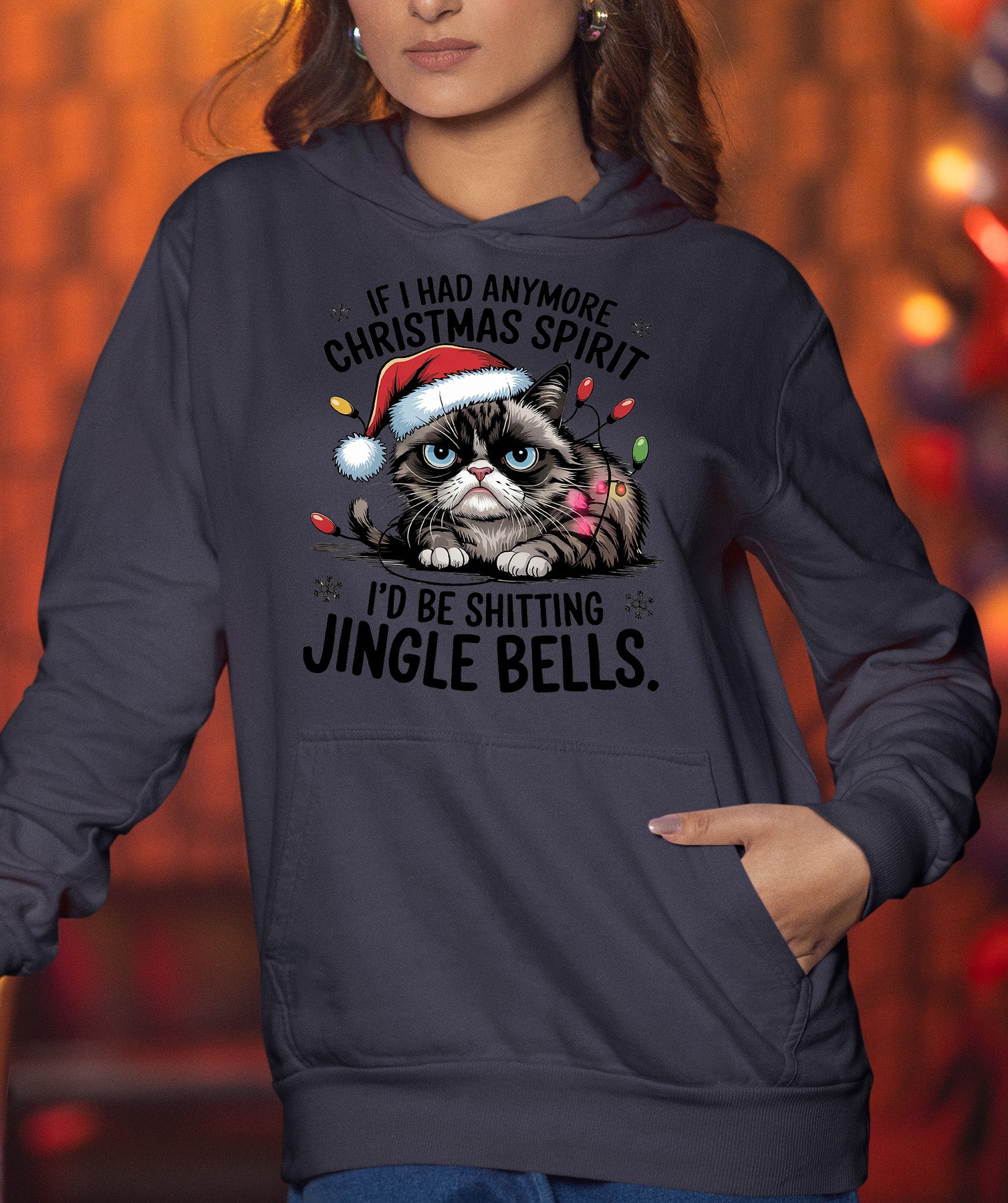 Christmas Spirit Cat Jingle Bells Gift for Cat Lovers, Festive Holiday Cheer Hoodie