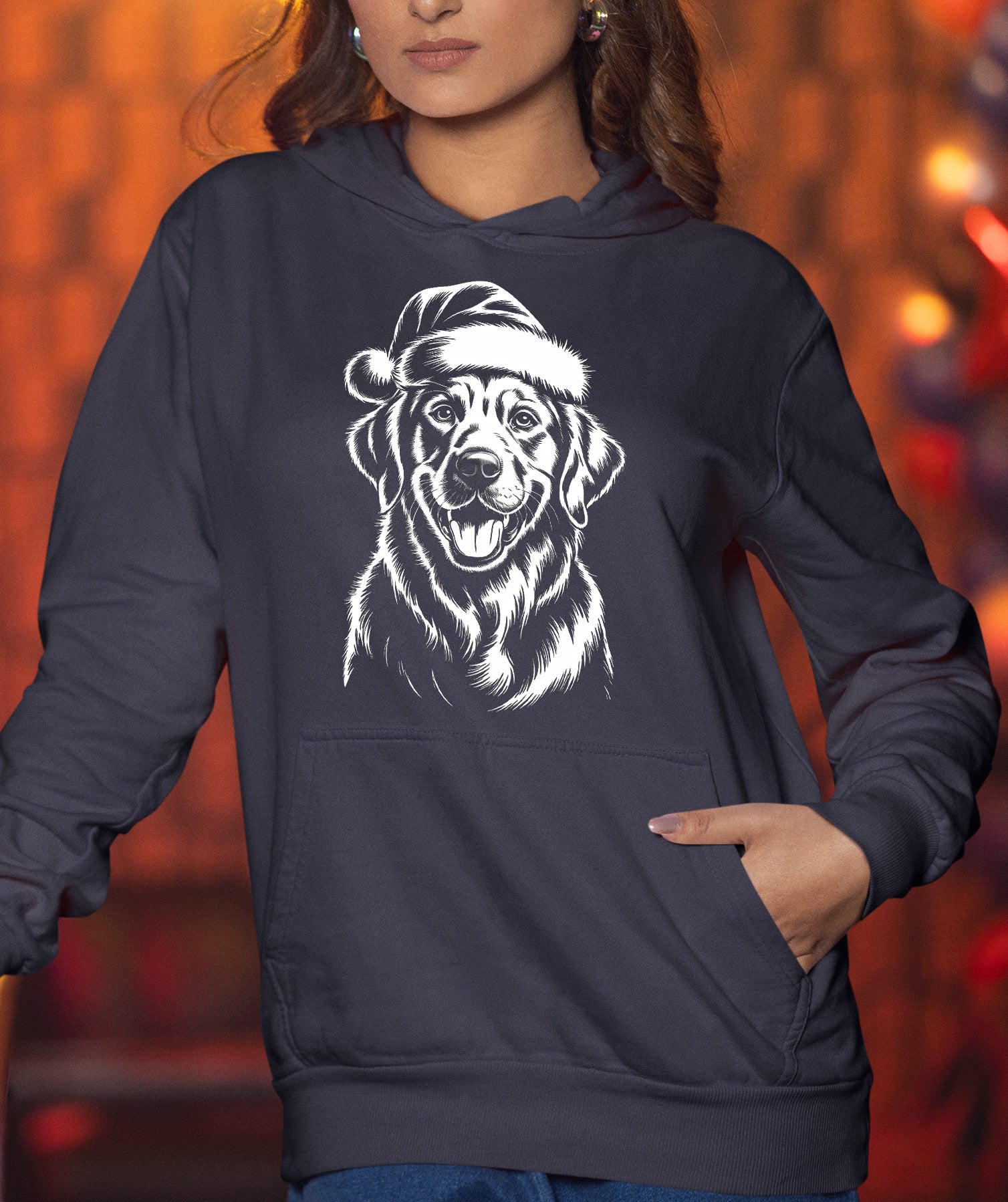 Christmas Dog Illustration for Pet Lovers – Festive Holiday Scene Gift Idea, Cozy Canine Portrait, Seasonal Cheer Hoodie
