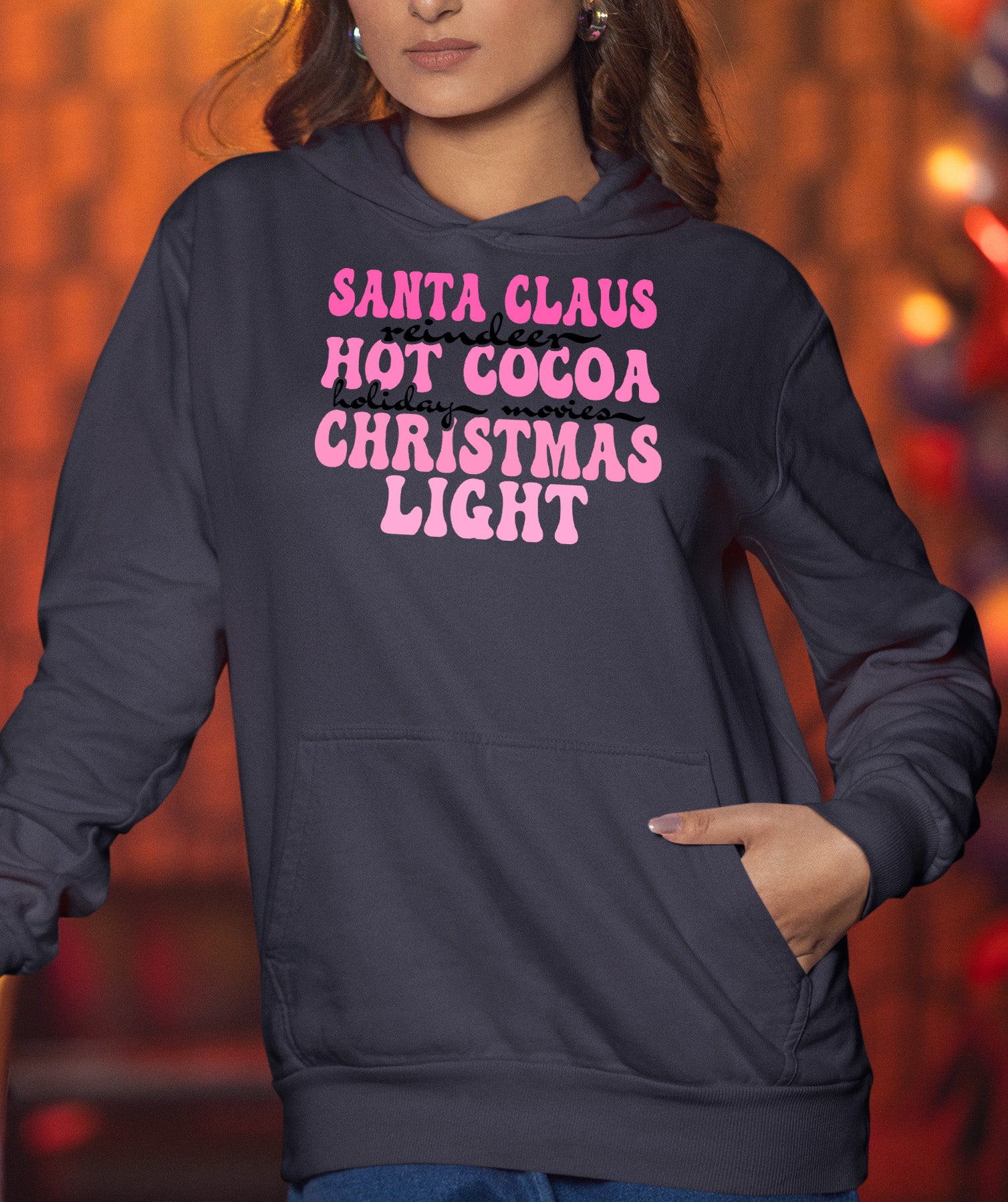 Santa Claus Reindeer Christmas Scene with Hot Cocoa - Cozy Holiday Charm for Gifts & Collectibles Hoodie