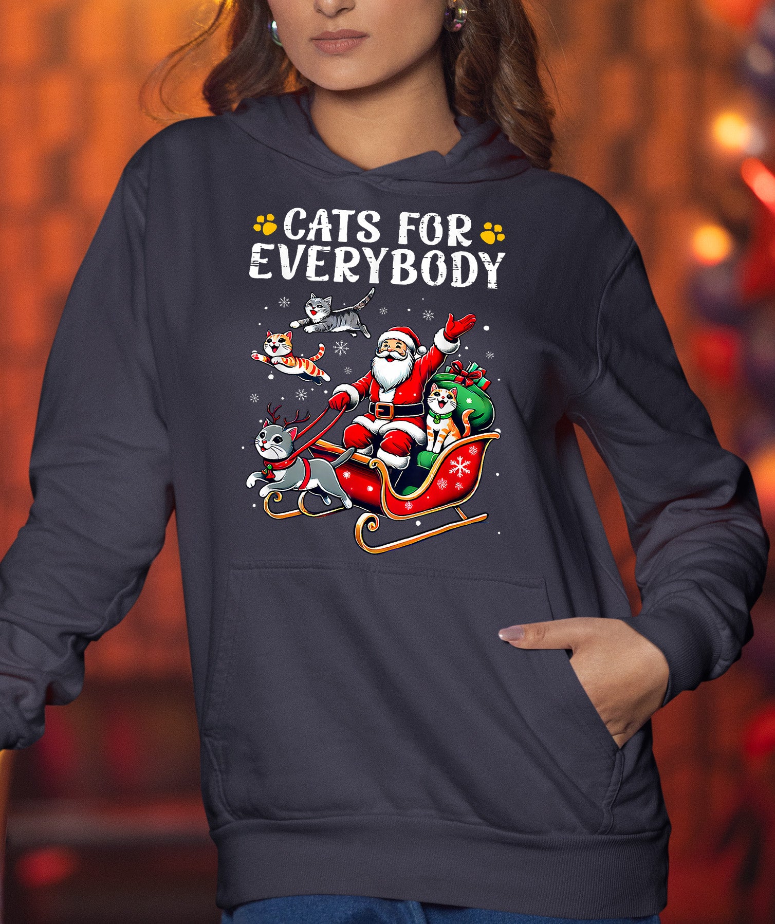 Christmas Cats for Everybody - Festive Cat Portrait Artwork for Cat Lovers - Cozy Holiday Kitty Keepsake Hoodie