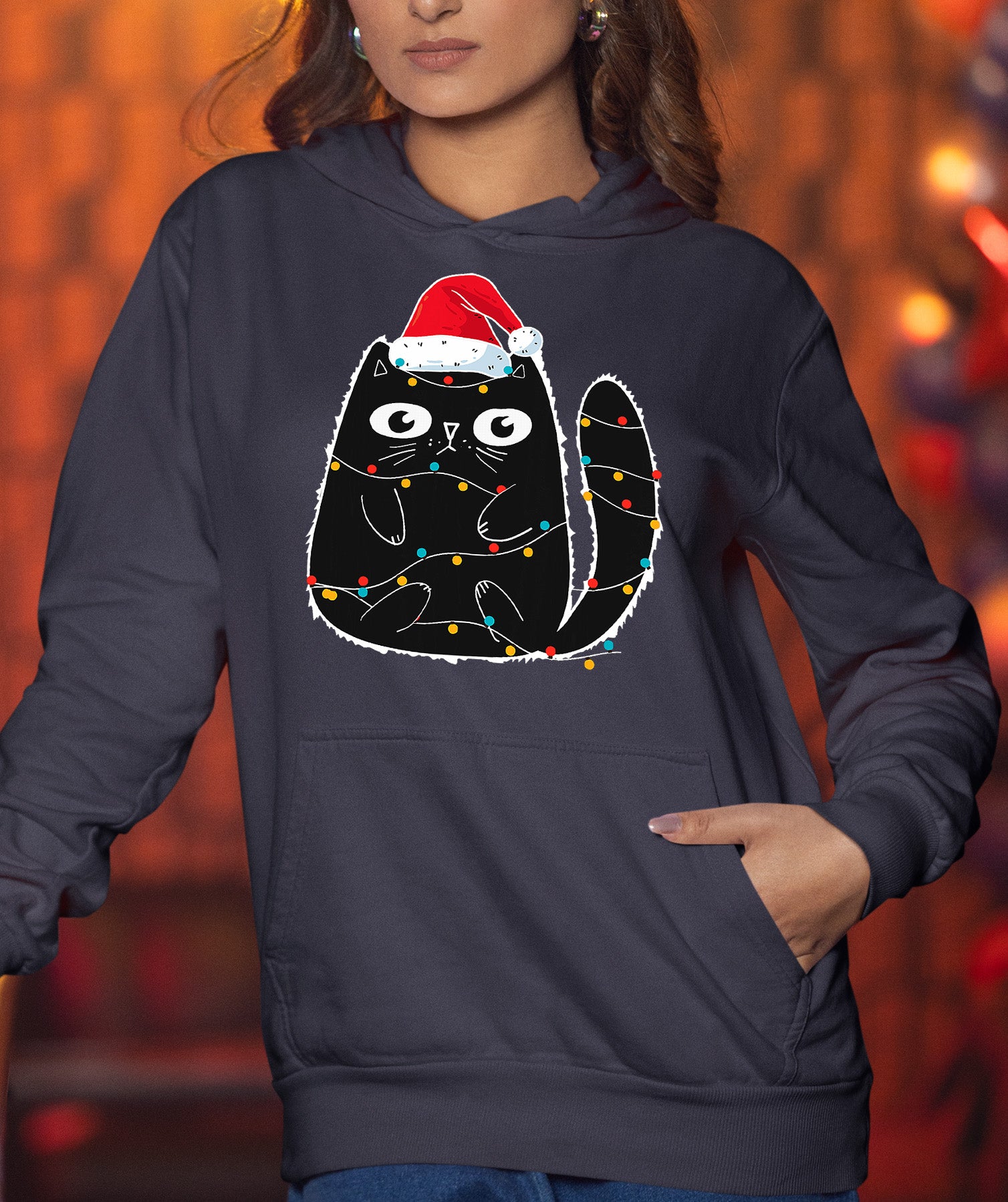 Cute Cat in Santa Hat - Christmas Feline Themed Gift for Holidays Hoodie