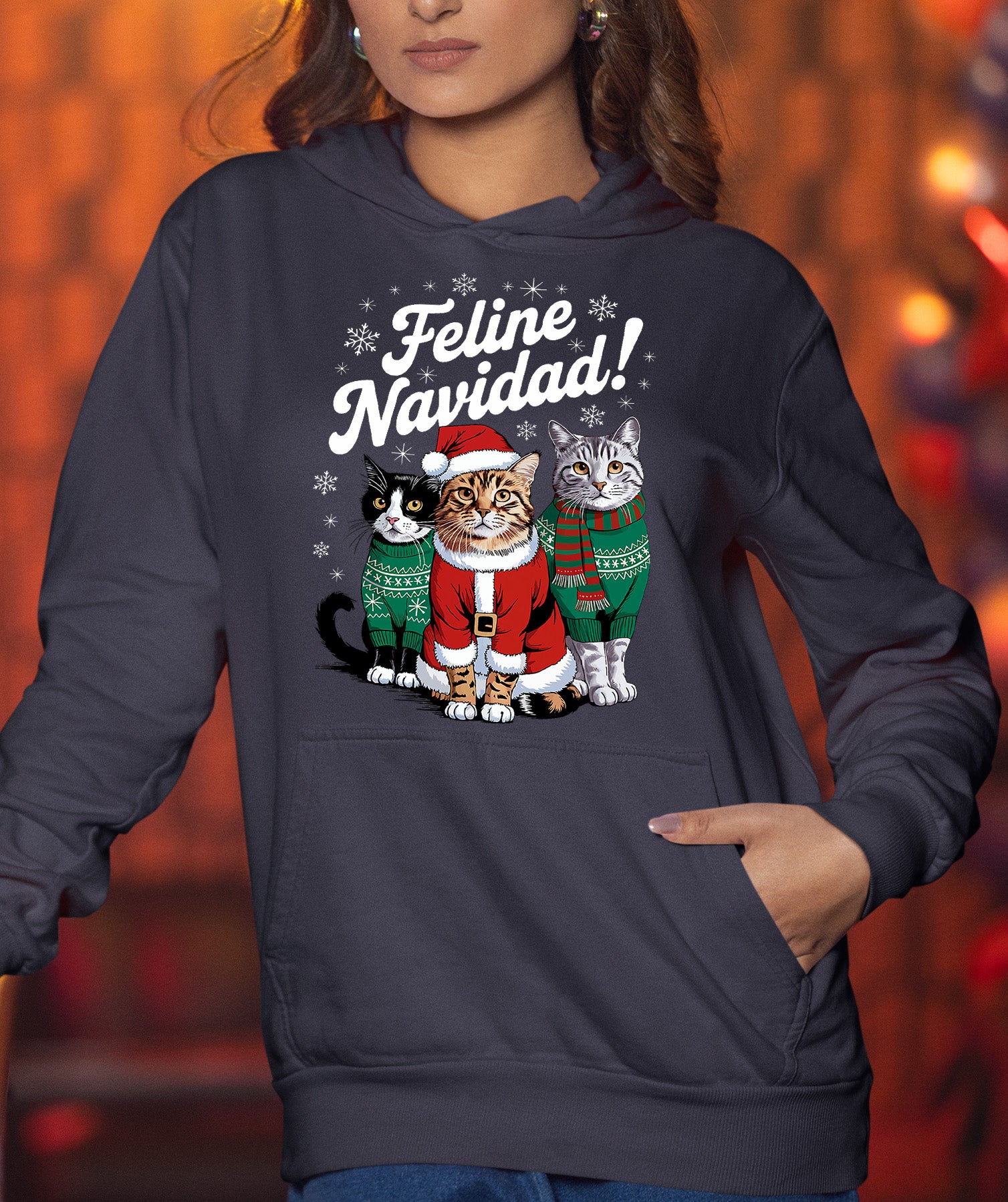 Cat Snowflakes Christmas Theme - Festive Holiday Cat Artwork for Season Hoodie