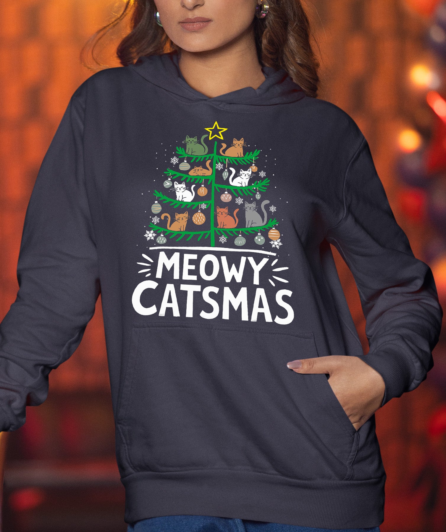 Meowy Catmas Tree - Festive Christmas Gift for Cat Lovers, Holiday Keepsake Hoodie