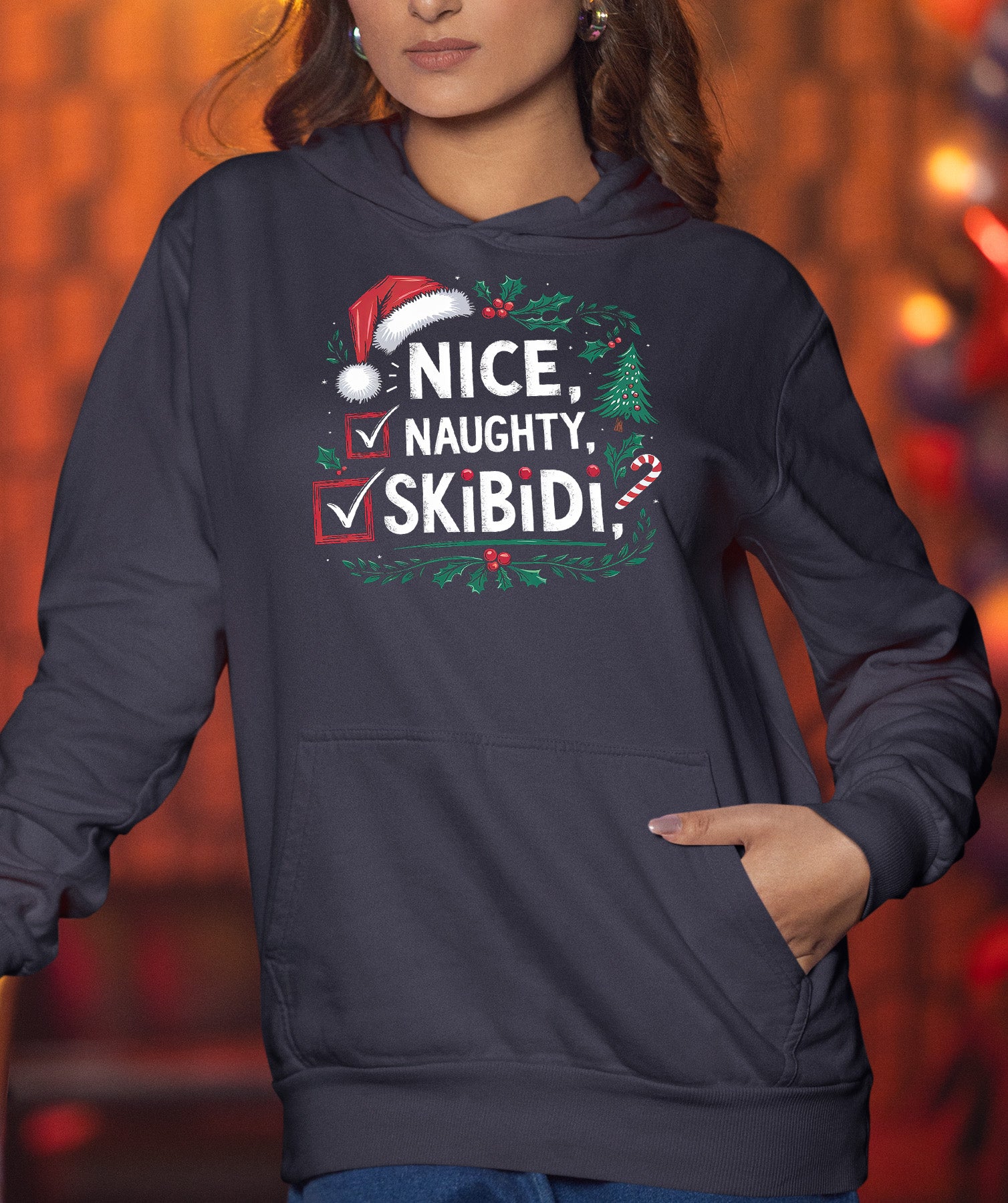 Christmas Naughty or Nice Keepsake | Festive Holiday Charm for Season’s Cheer, Skibidi Inspired Fun Gift Idea Hoodie