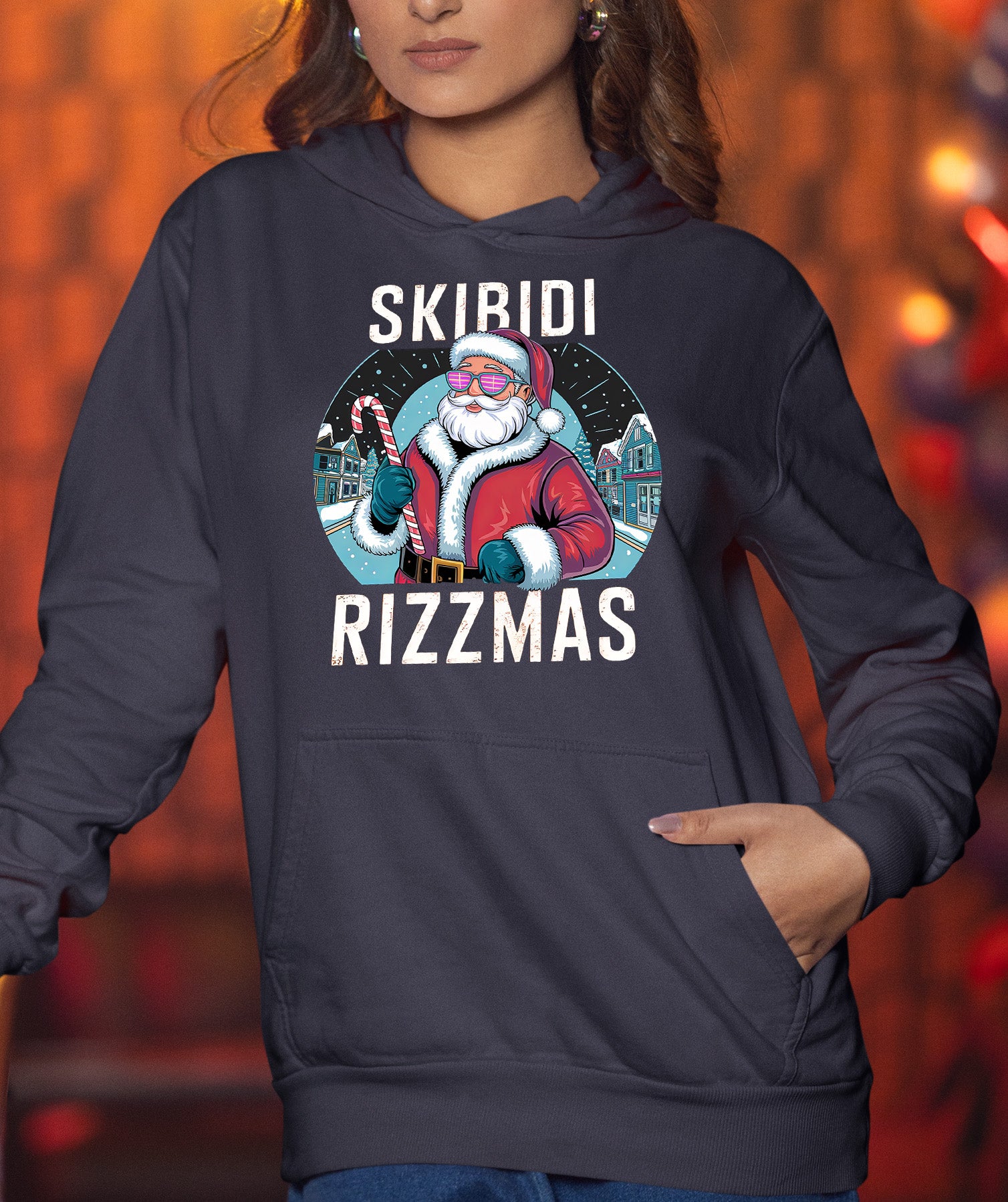 Skibidi Rizzman Santa Christmas Edition - Hilarious Pop Culture Gift Idea for Holidays, Festive Cheer Hoodie