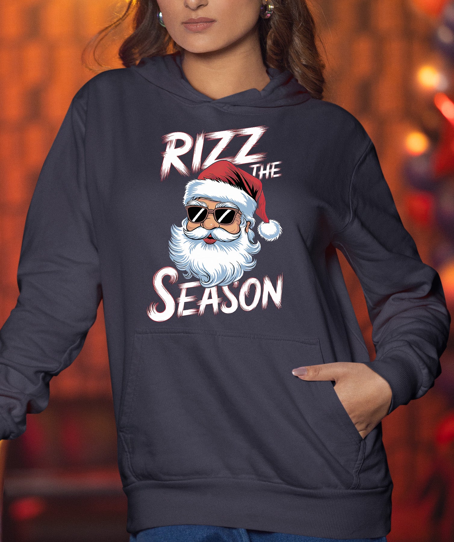 Rizz the Seasonn Santa Sunglasses – Christmas Santa Glasses, Funny Holiday Fashion Accessory, Festive Seasonal Gift Idea, Cozy Cheer Hoodie