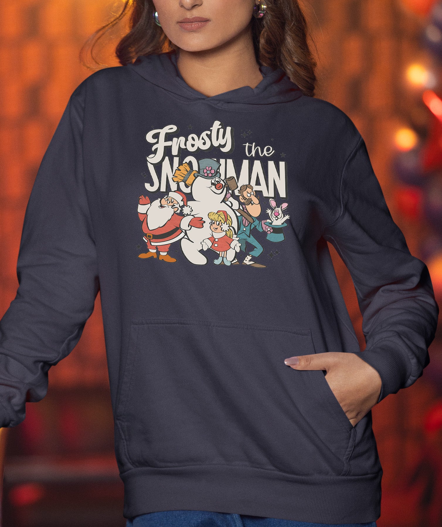 Frosty Snowman Christmas Theme Artwork, Cozy Winter Holiday Gift Idea, Seasonal Frosty Illustration Hoodie