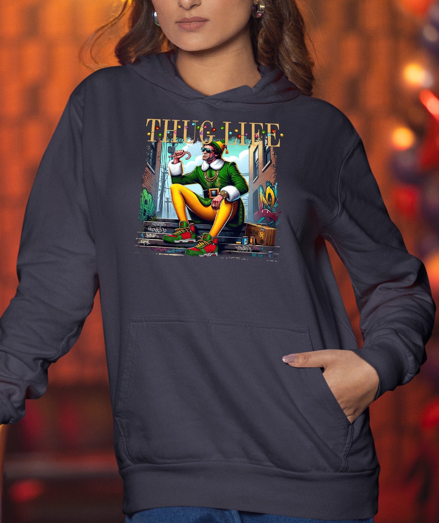 Thug Life Elf Christmas – Funny Holiday Elf Meme, Santa Humor, Naughty Nice Edition, Gifty Laughs for Holidays Hoodie