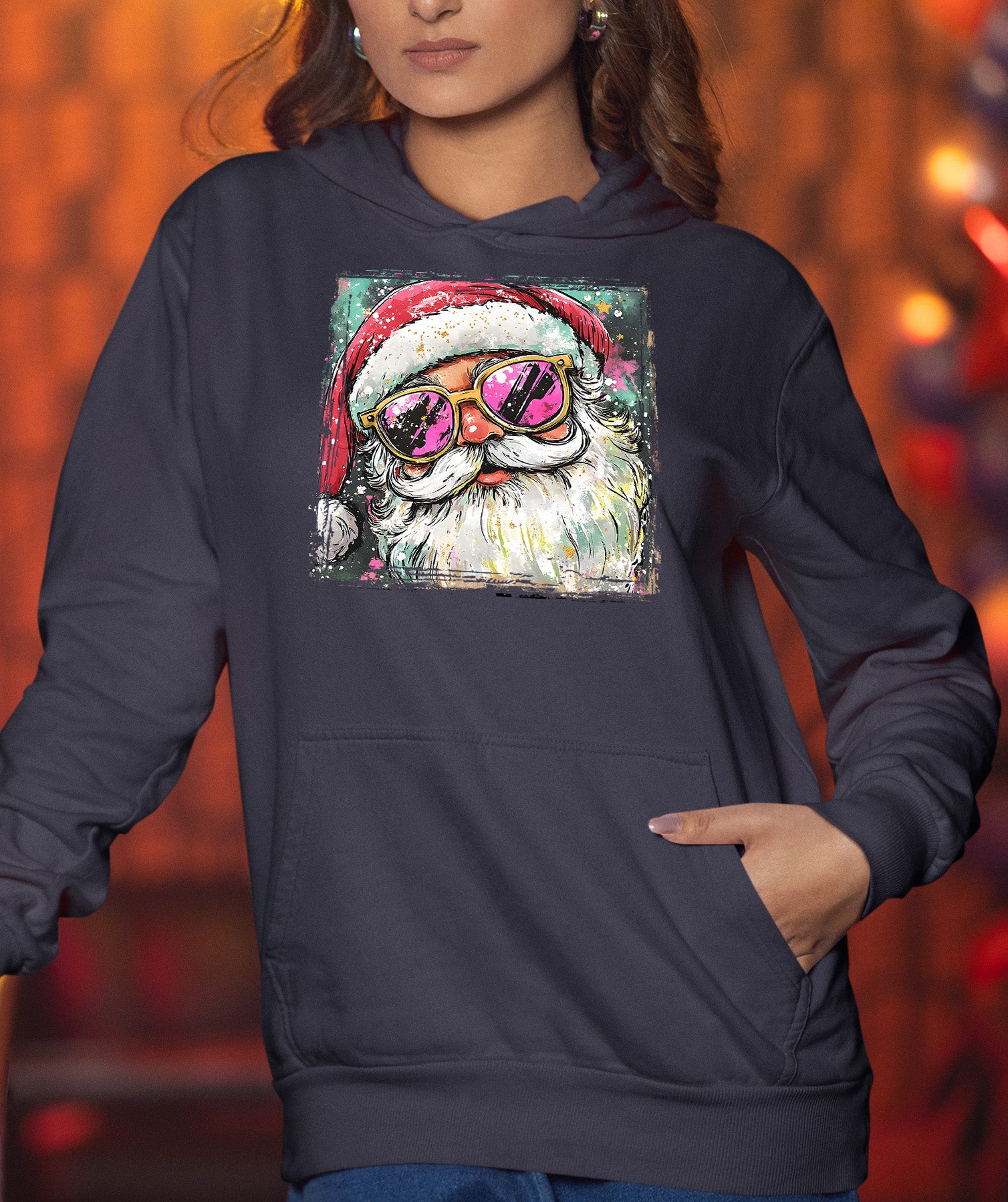 Cool Santa Christmas Art, Whimsical Santa Claus for Holiday Gift Ideas, Festive Collector Piece, Handmade Holiday Joy Hoodie