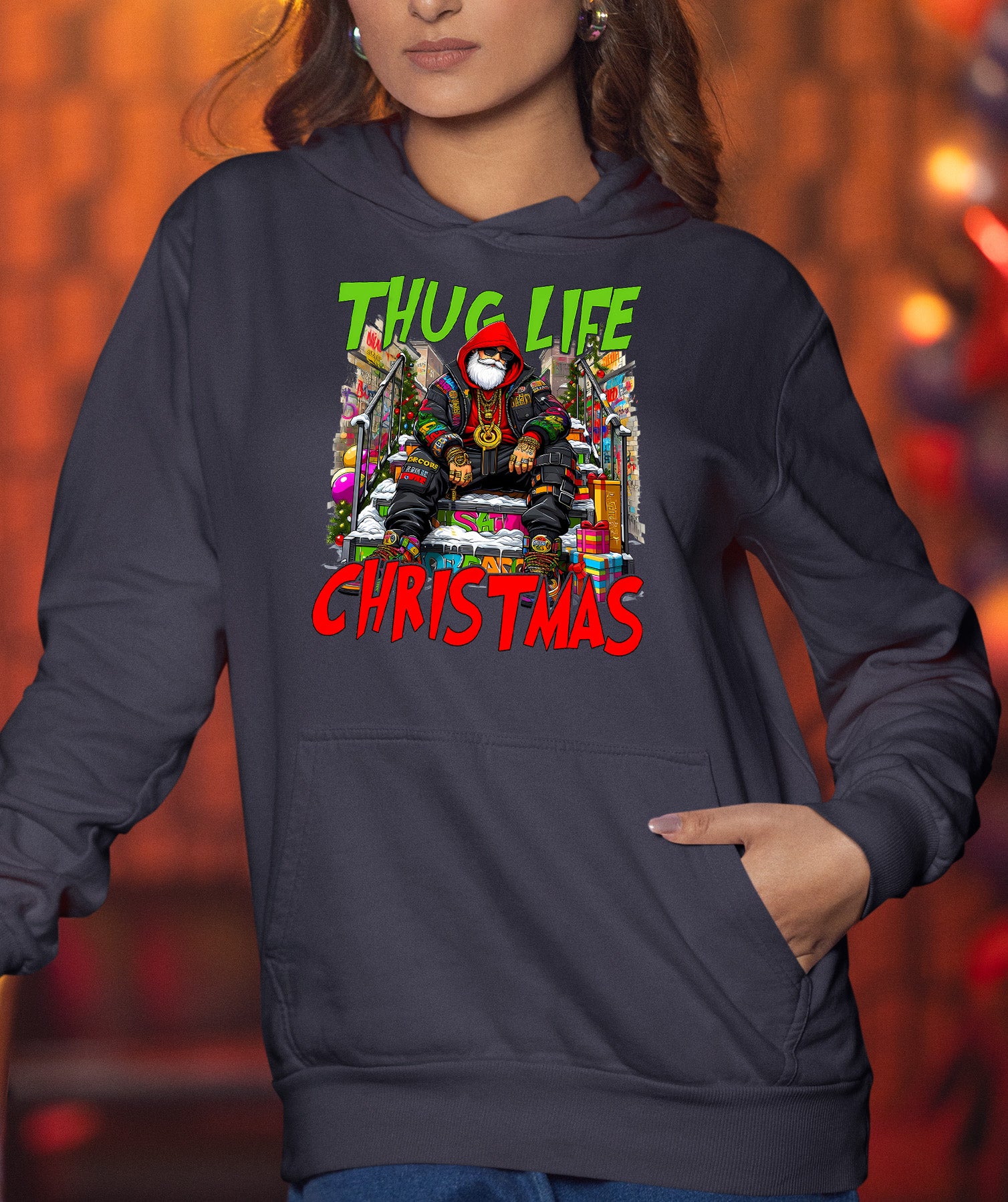 Thug Santa Christmas Theme | Bold Santa Claus Attitude Xmas Holiday Concept Hoodie
