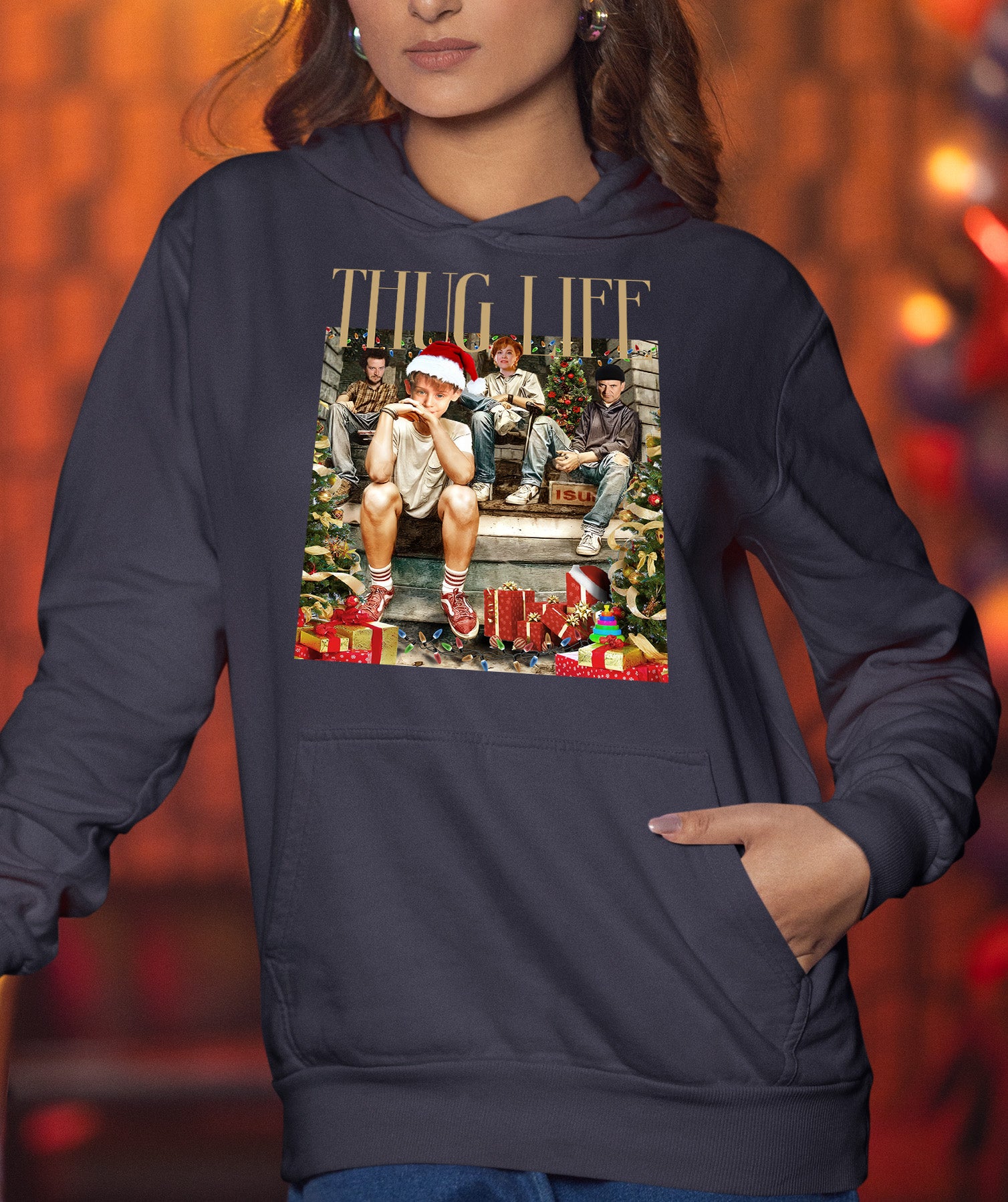 Christmas Thug Life Porch Santa Hat - Funny Santa Hat for Porch, Holiday Humor Gift Hoodie