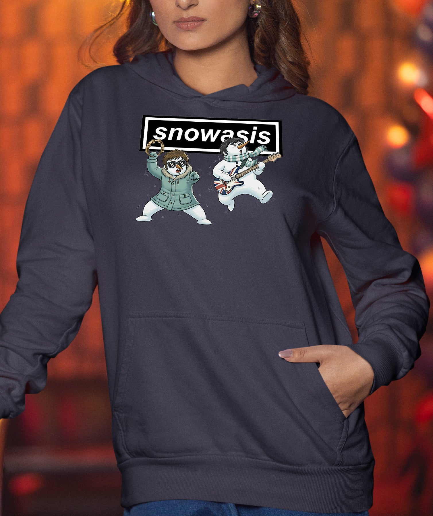 Christmas Snowasis rocking on a snowy hillside, cozy festive scene for holidays, Snowasis rocking on Hoodie