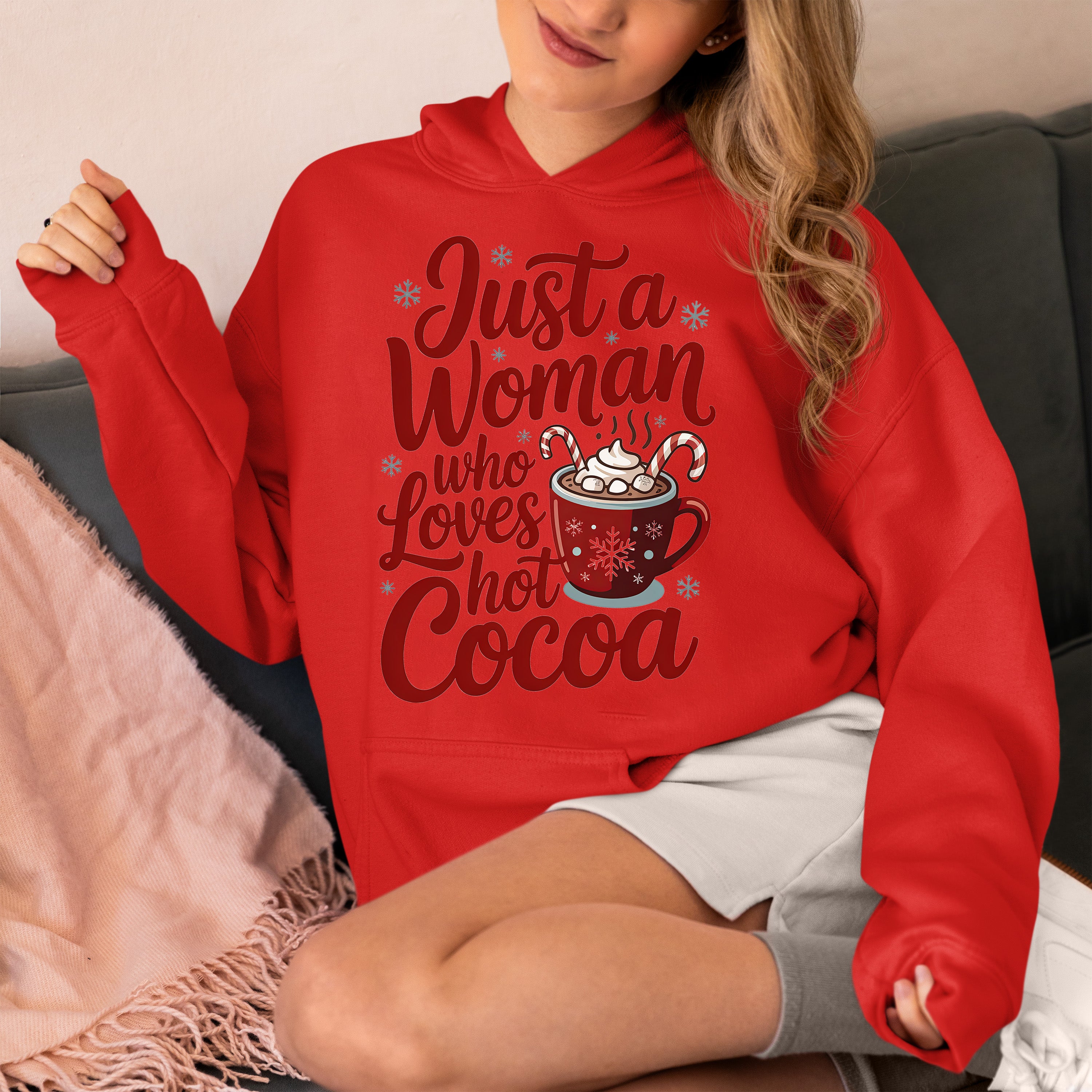 Christmas Gift for Her: Just a Woman Who Loves Hot Cocoa – Cozy Holiday Cheer Hoodie