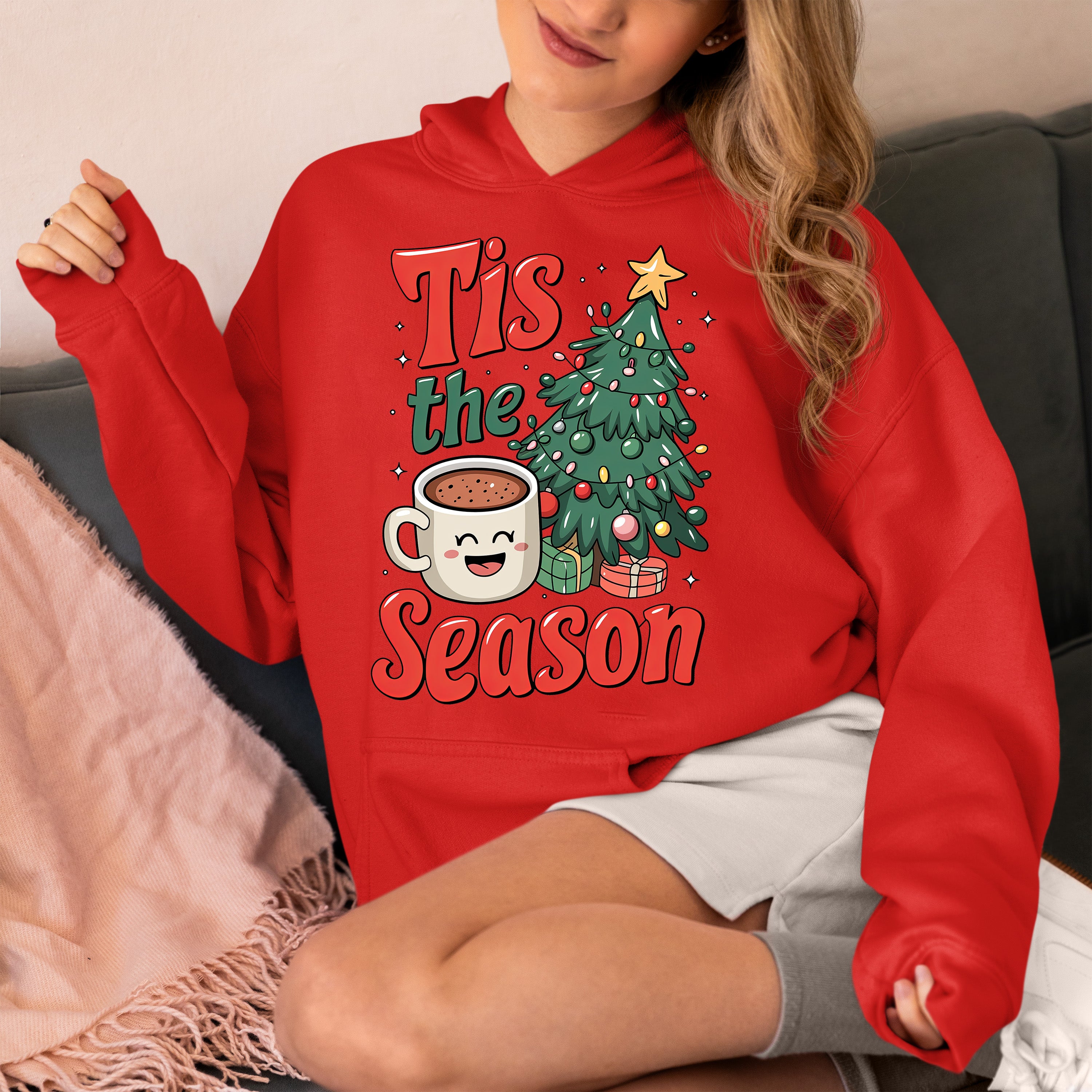 Tis the Season - Merry Christmas Village Scene - Cozy Winter Charm for Collectors, Handmade Gift for Holidays Hoodie