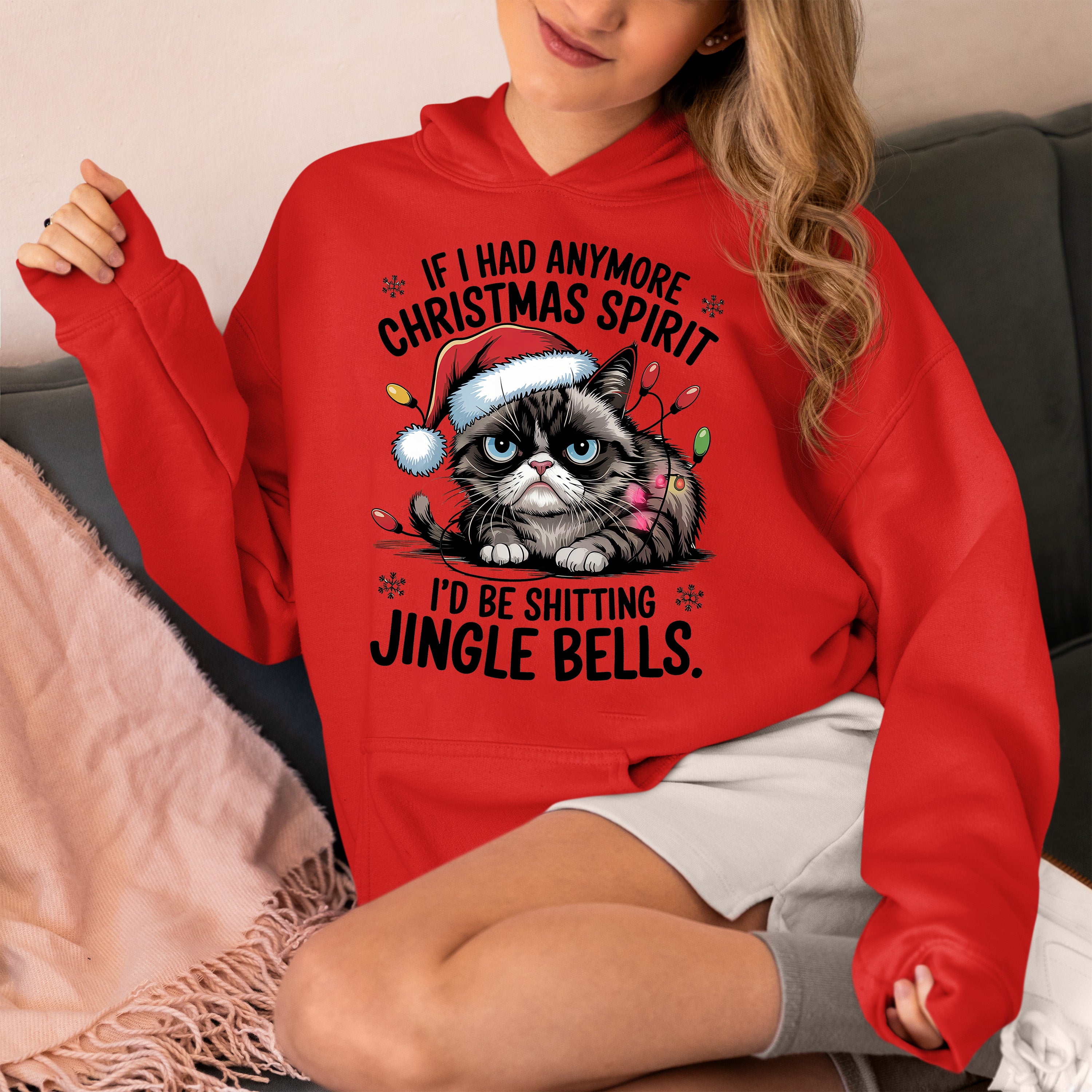 Christmas Spirit Cat Jingle Bells Gift for Cat Lovers, Festive Holiday Cheer Hoodie