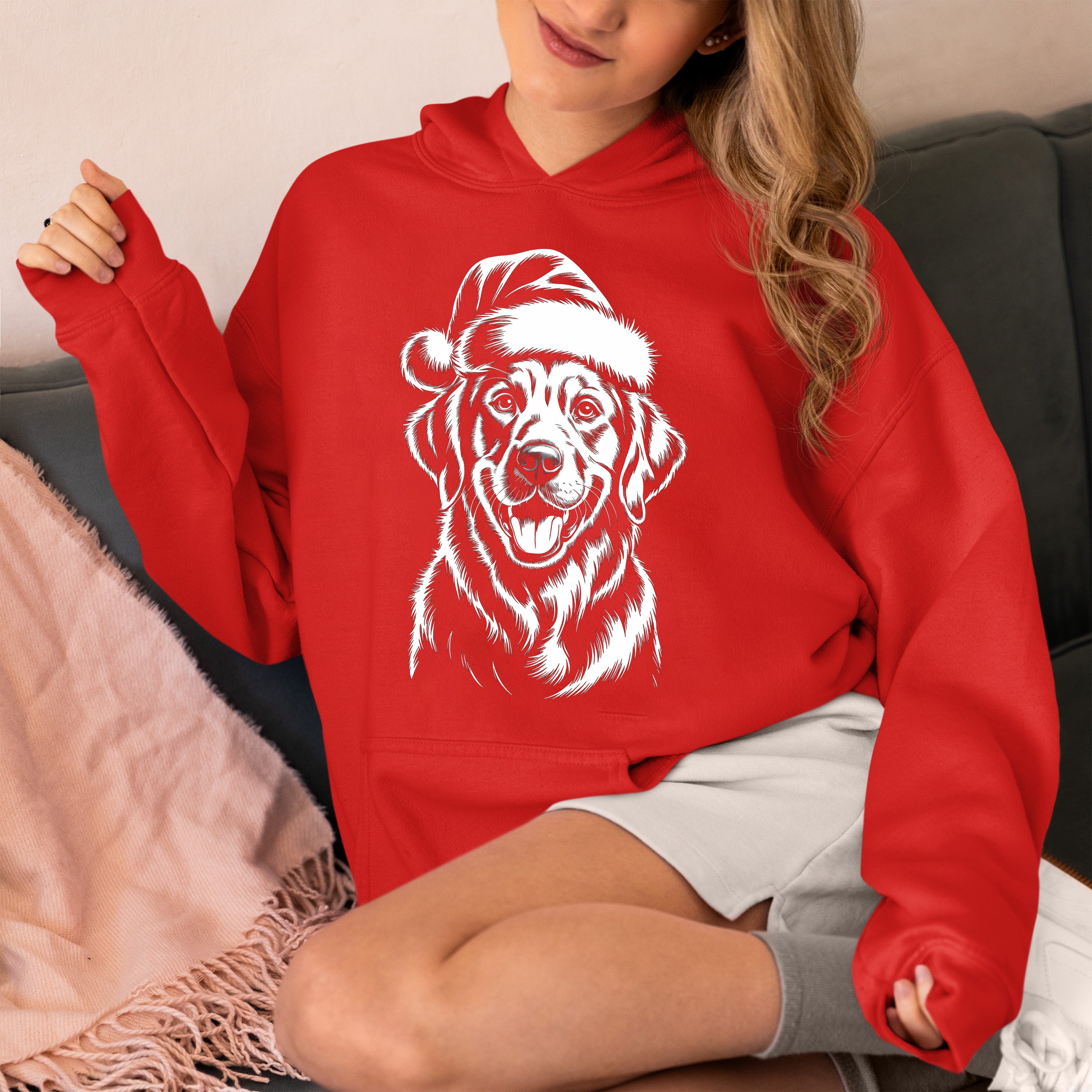 Christmas Dog Illustration for Pet Lovers – Festive Holiday Scene Gift Idea, Cozy Canine Portrait, Seasonal Cheer Hoodie