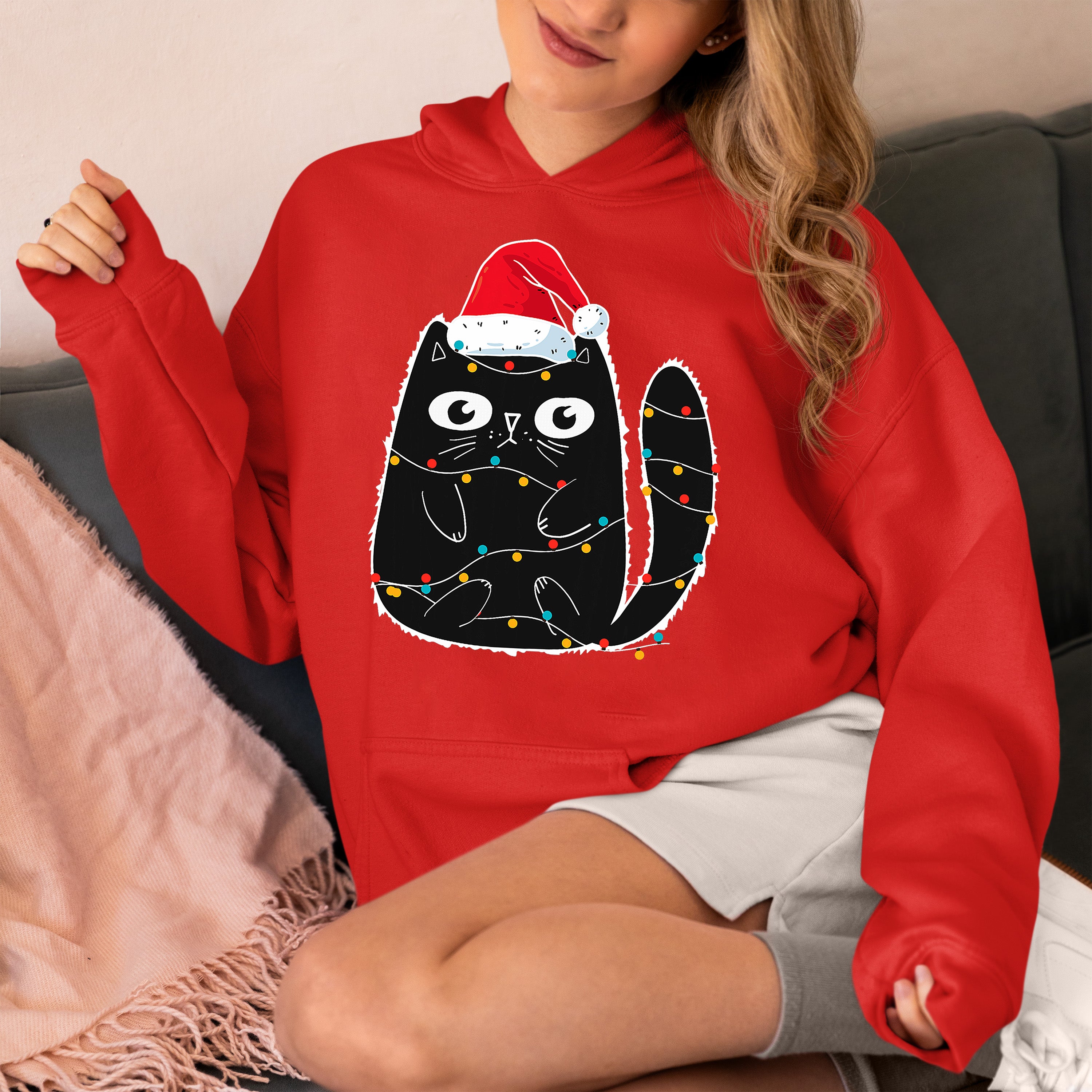 Cute Cat in Santa Hat - Christmas Feline Themed Gift for Holidays Hoodie