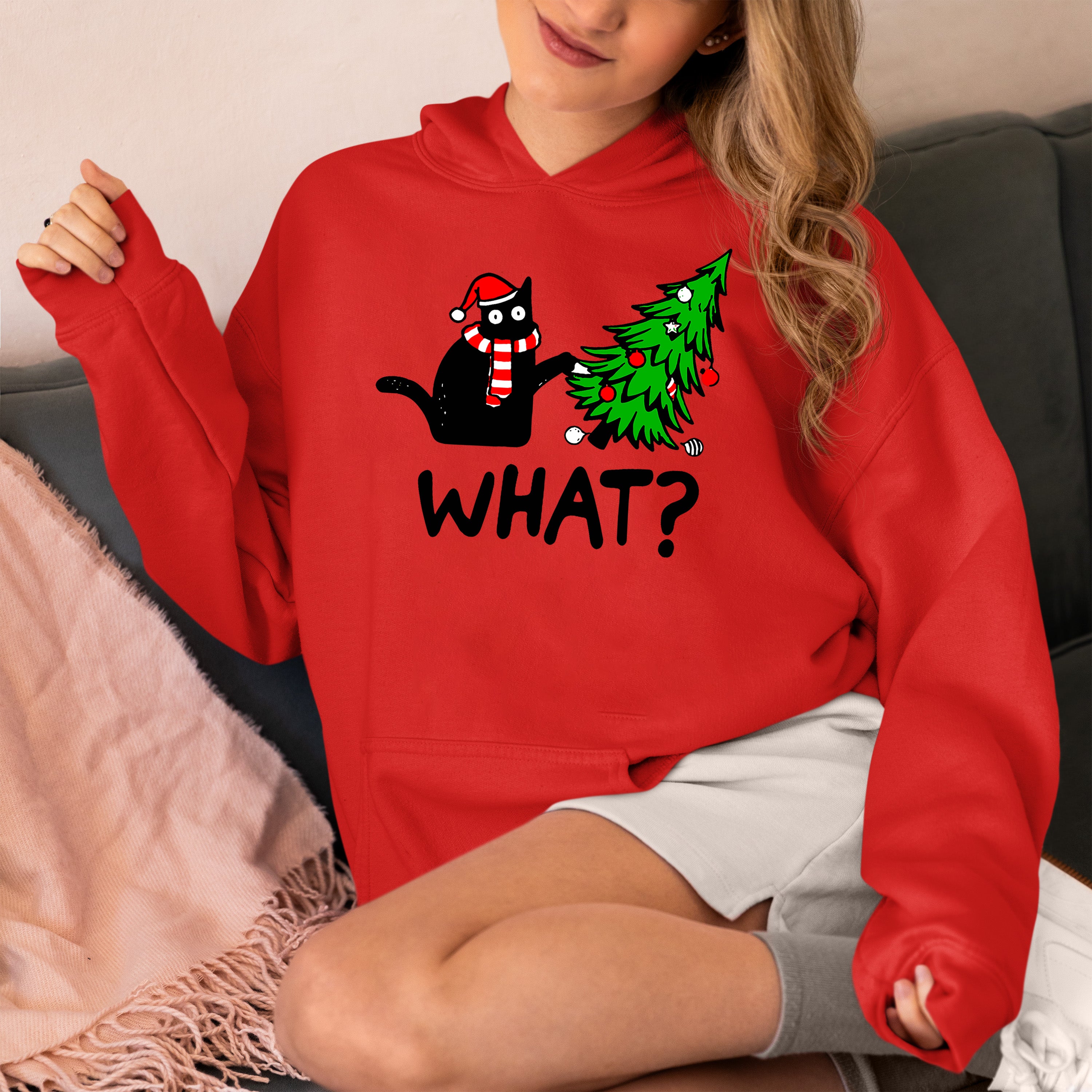 What Cat Says at Christmas - Funny Kitty Gift for Cat Lovers, Holiday Humor, Whiskers & Paws, Cozy Christmas Cheer Hoodie