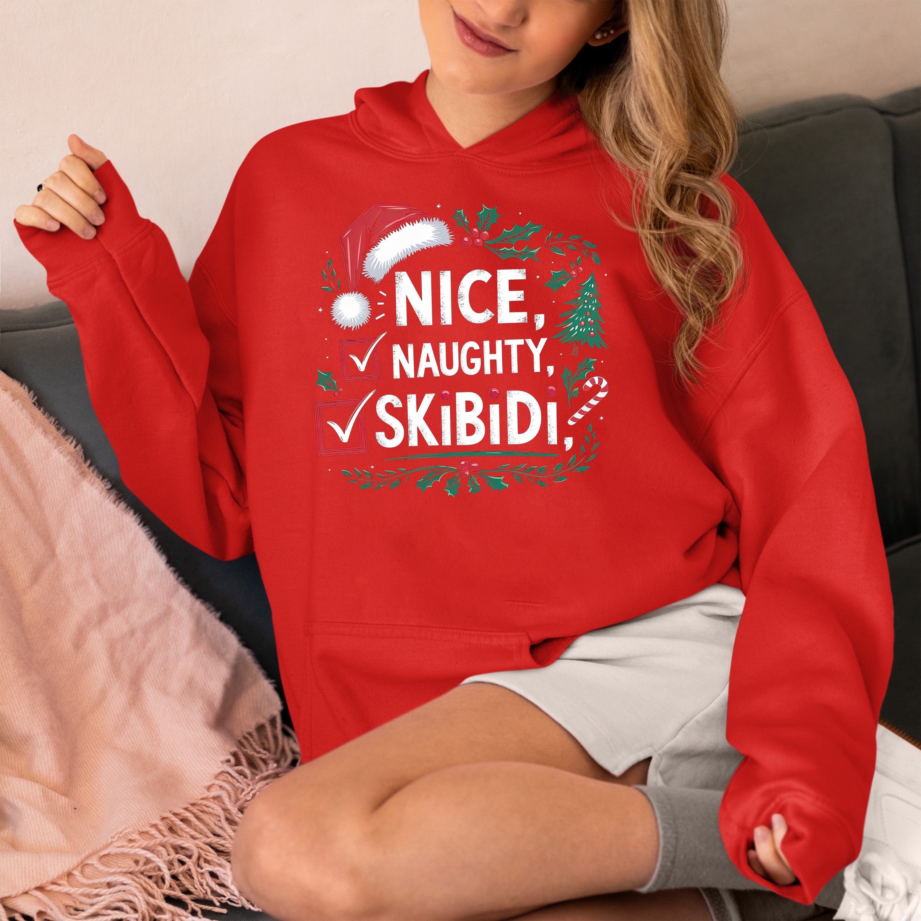 Christmas Naughty or Nice Keepsake | Festive Holiday Charm for Season’s Cheer, Skibidi Inspired Fun Gift Idea Hoodie