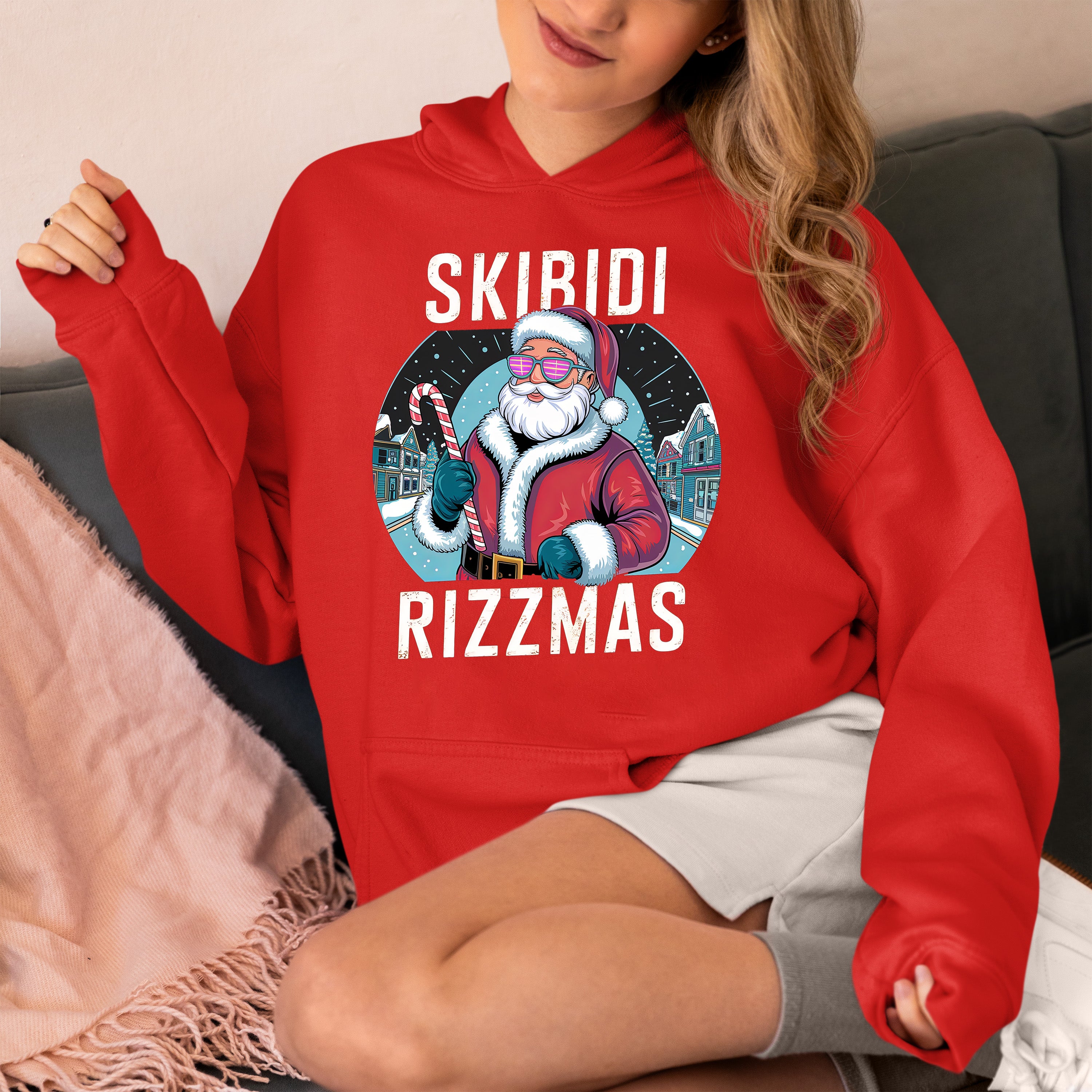 Skibidi Rizzman Santa Christmas Edition - Hilarious Pop Culture Gift Idea for Holidays, Festive Cheer Hoodie
