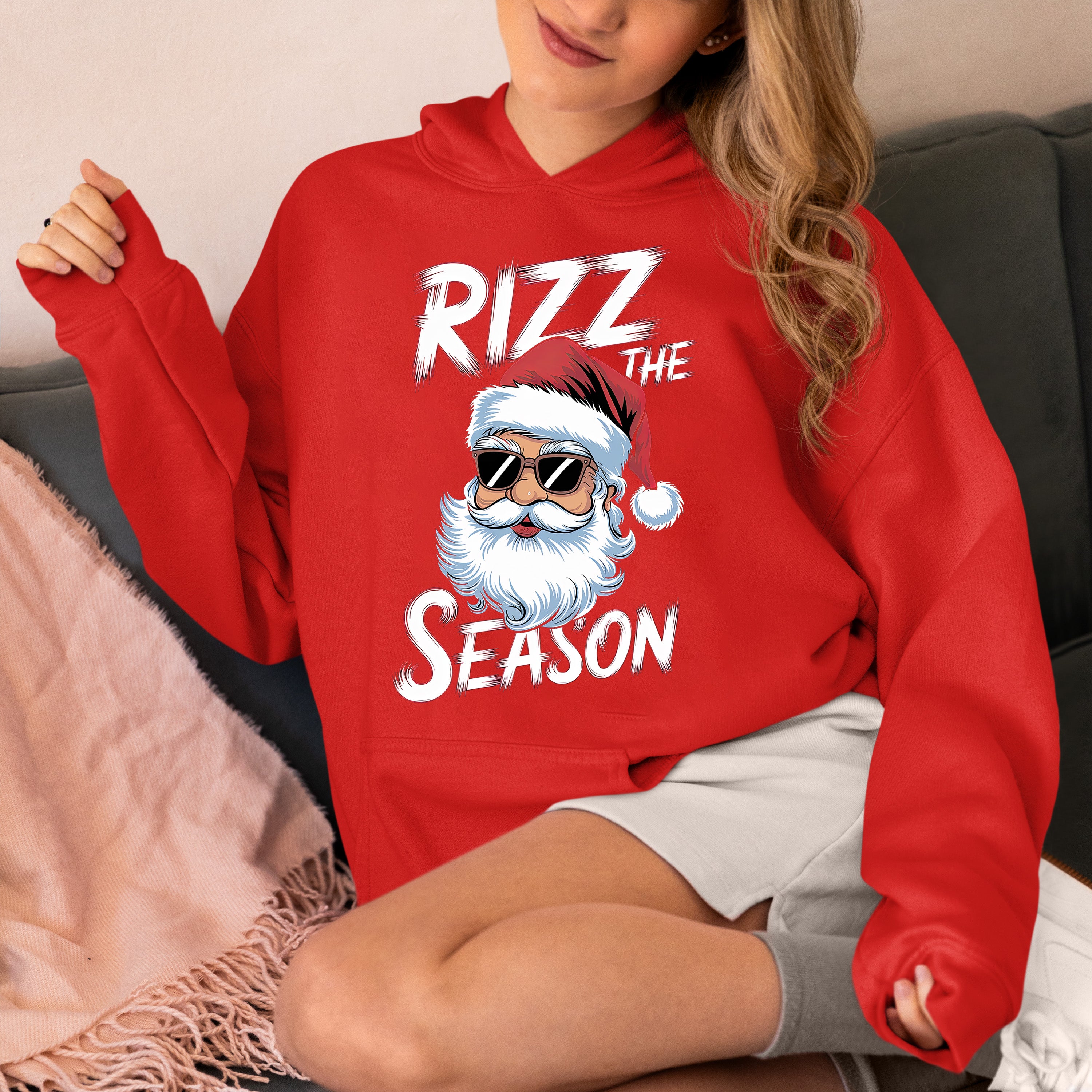 Rizz the Seasonn Santa Sunglasses – Christmas Santa Glasses, Funny Holiday Fashion Accessory, Festive Seasonal Gift Idea, Cozy Cheer Hoodie