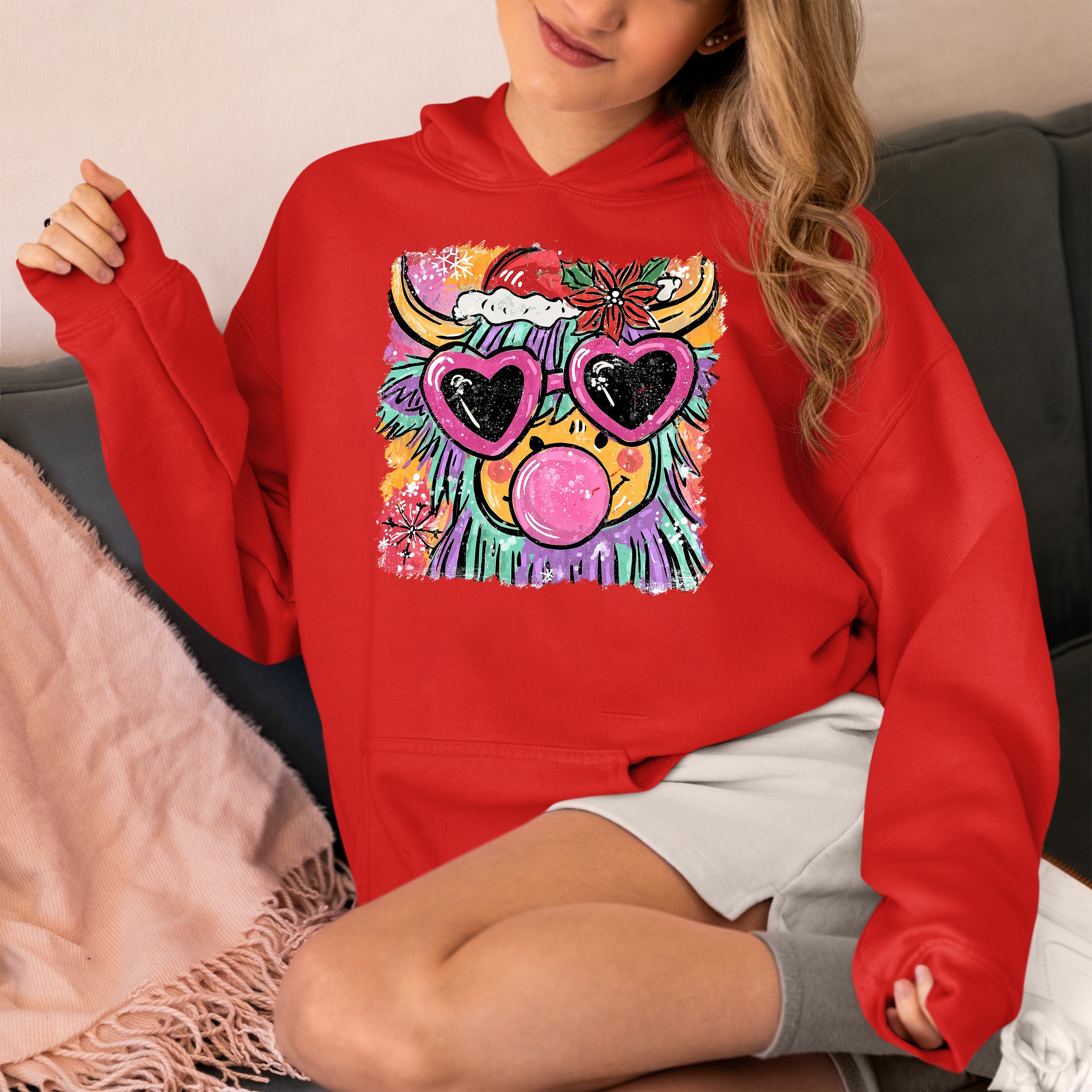 Highland Cow Christmas - Scottish Holiday Scene, Folk Art Gift for Winter, Rustic Cute Keepsake Hoodie