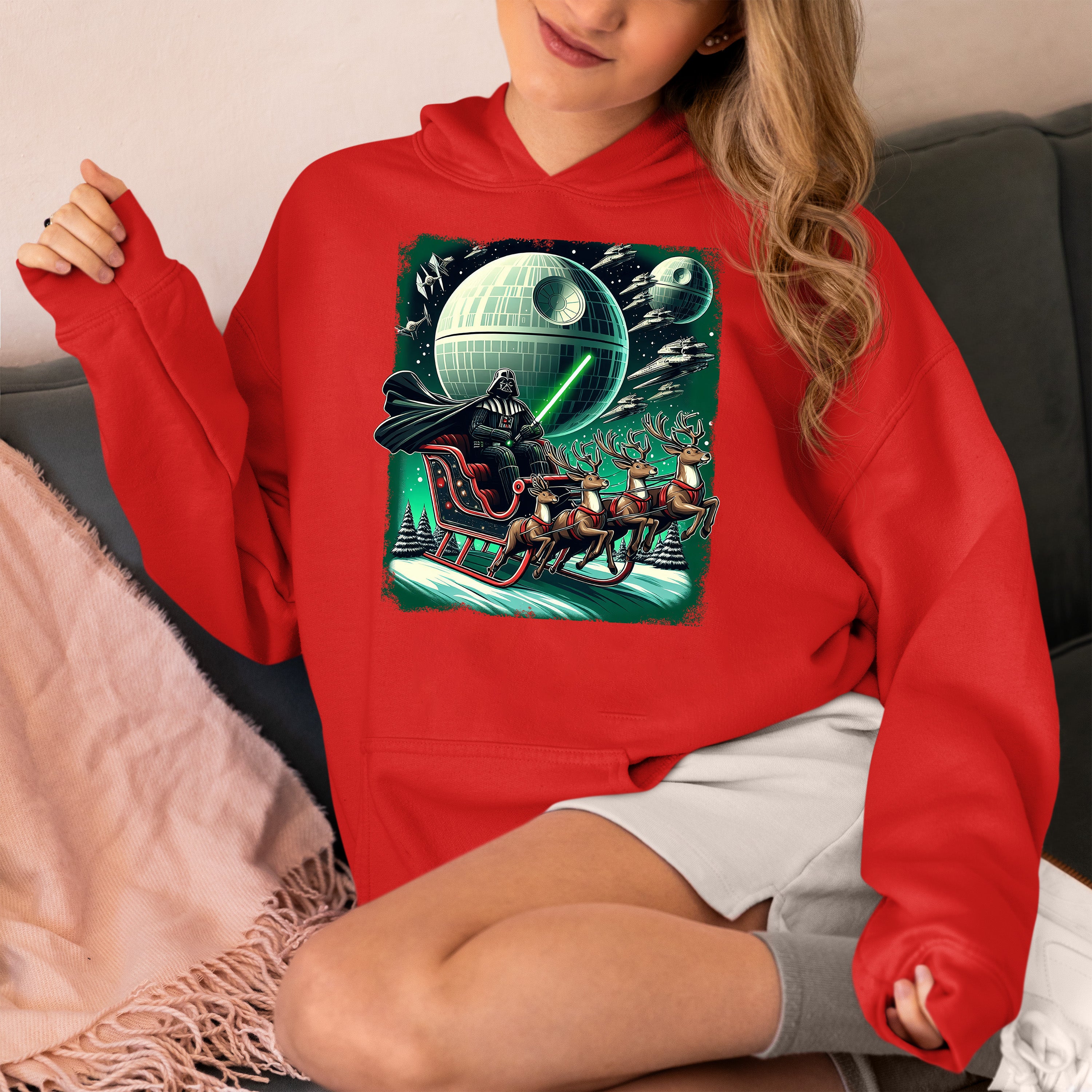 Star Wars Death Star Christmas Light Saber Holiday Galaxy Gift Idea for Sci-Fi Fans Hoodie