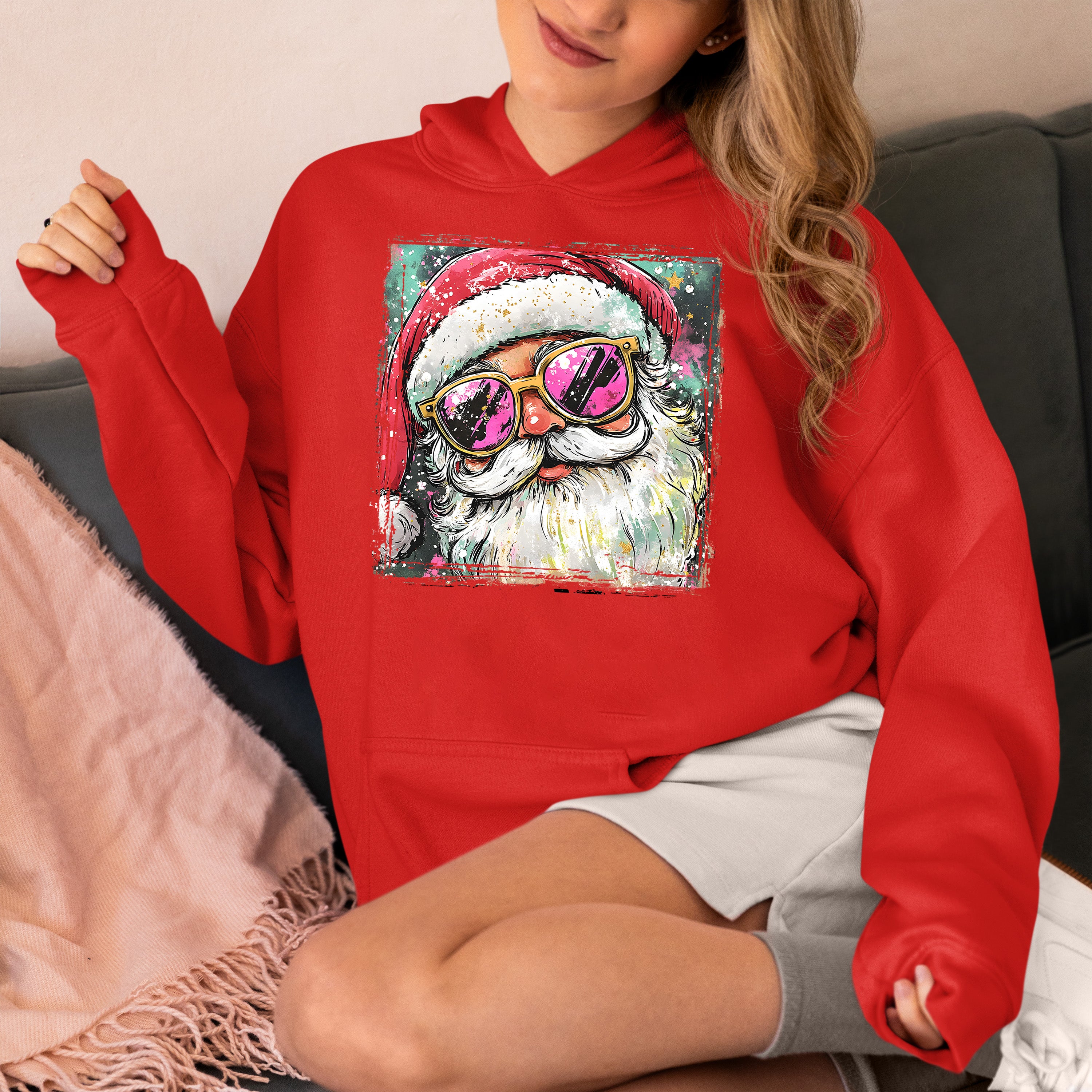 Cool Santa Christmas Art, Whimsical Santa Claus for Holiday Gift Ideas, Festive Collector Piece, Handmade Holiday Joy Hoodie