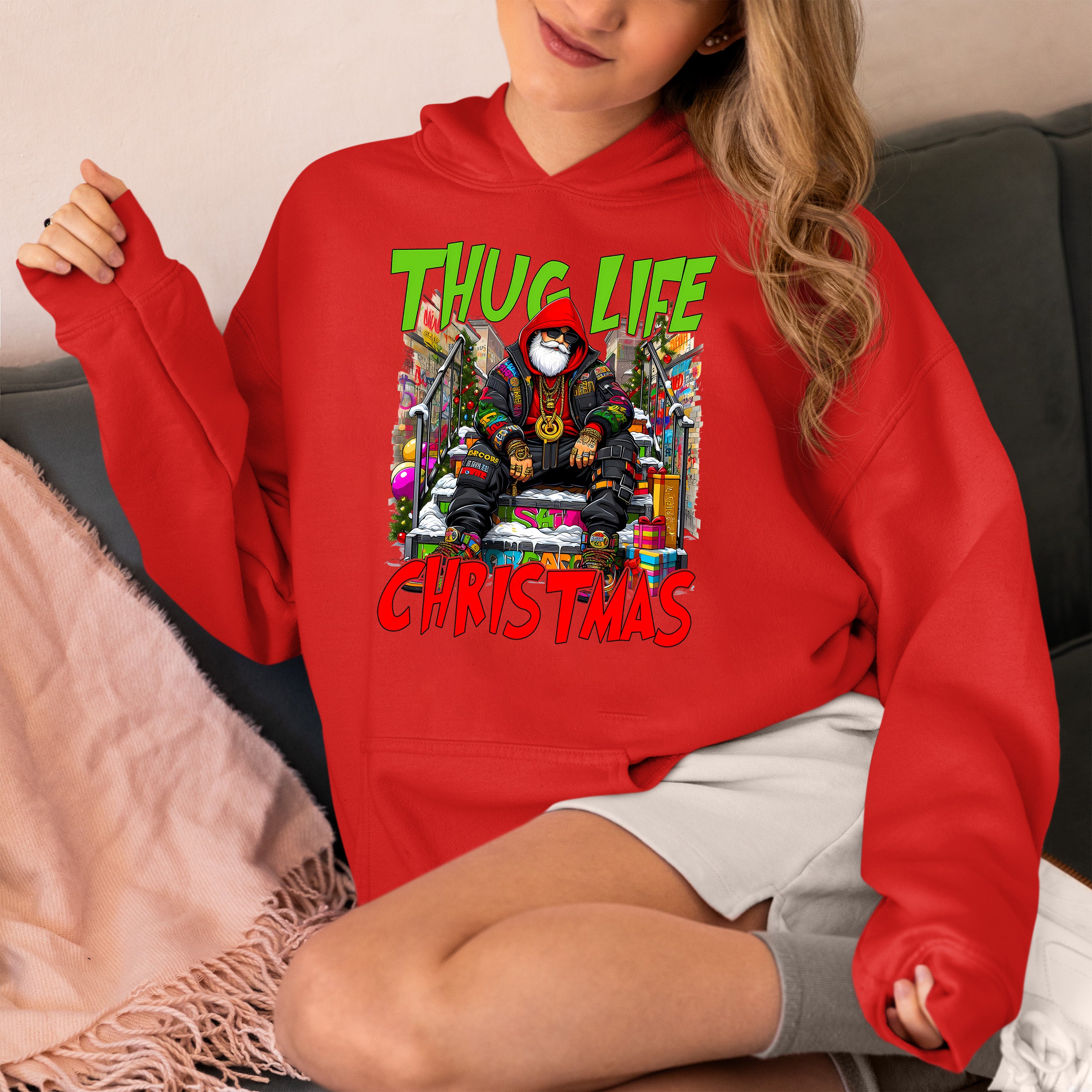 Thug Santa Christmas Theme | Bold Santa Claus Attitude Xmas Holiday Concept Hoodie