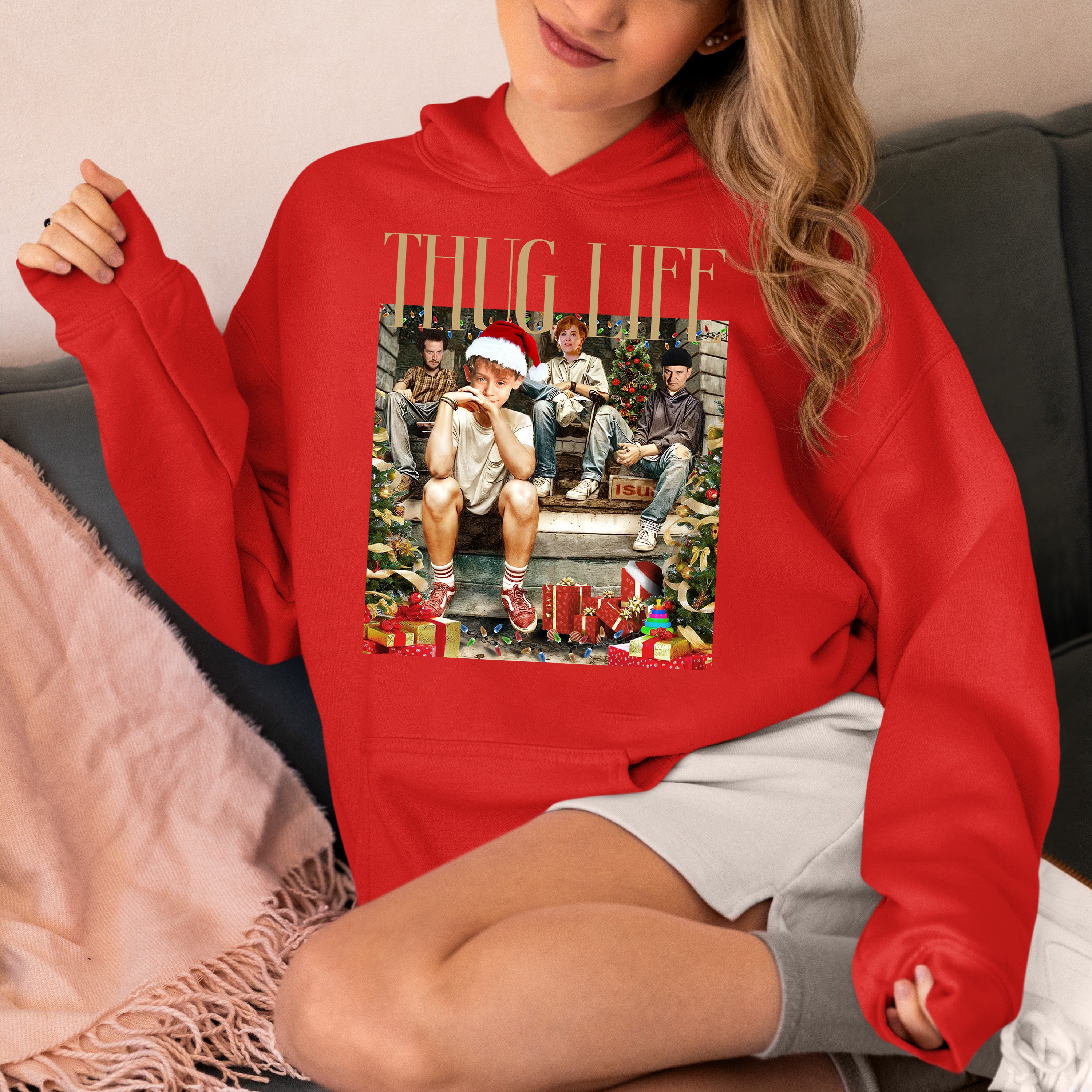 Christmas Thug Life Porch Santa Hat - Funny Santa Hat for Porch, Holiday Humor Gift Hoodie