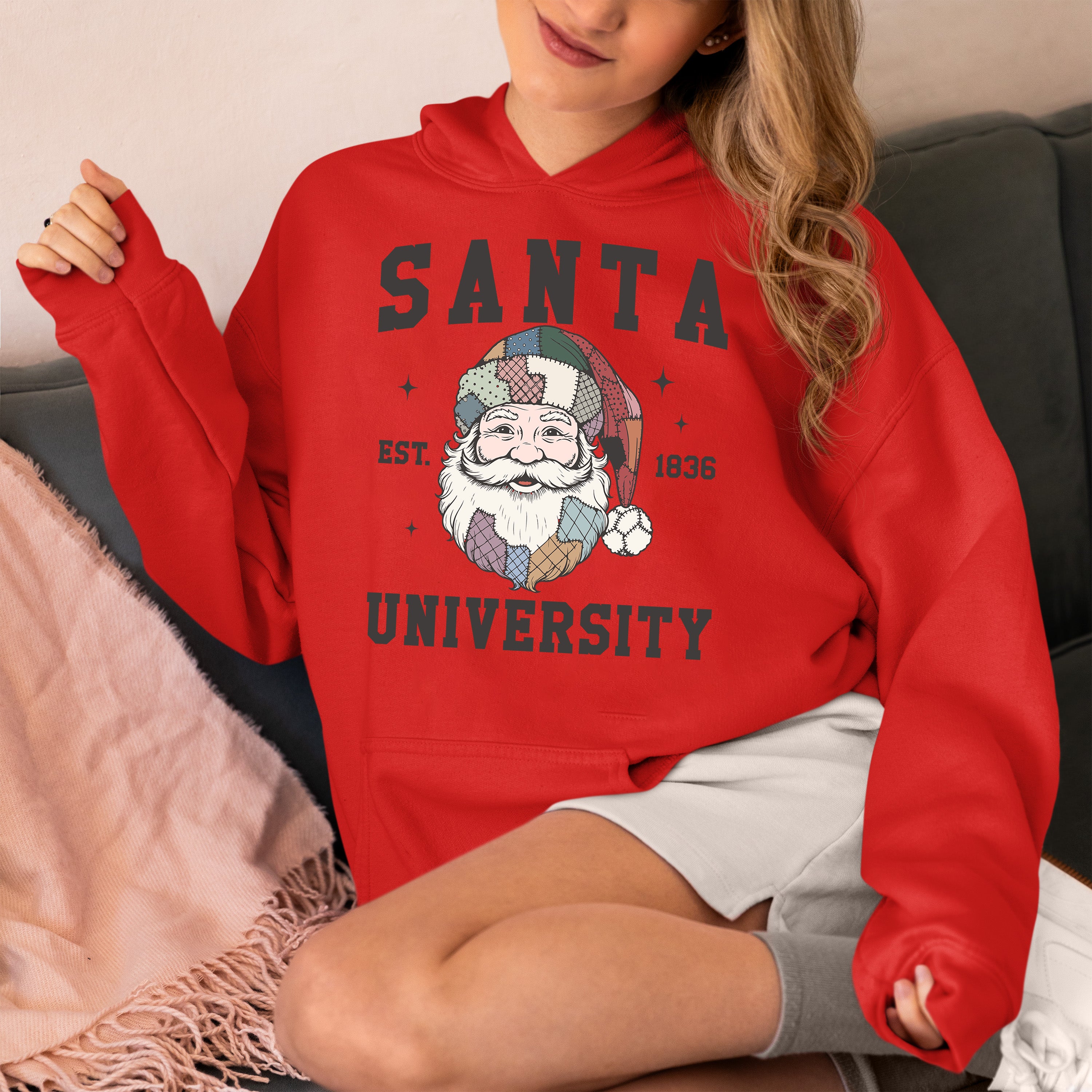 Santa University Christmas Collection, Santa Claus Gift, North Pole Education Theme, Festive Holiday Cheer Hoodie