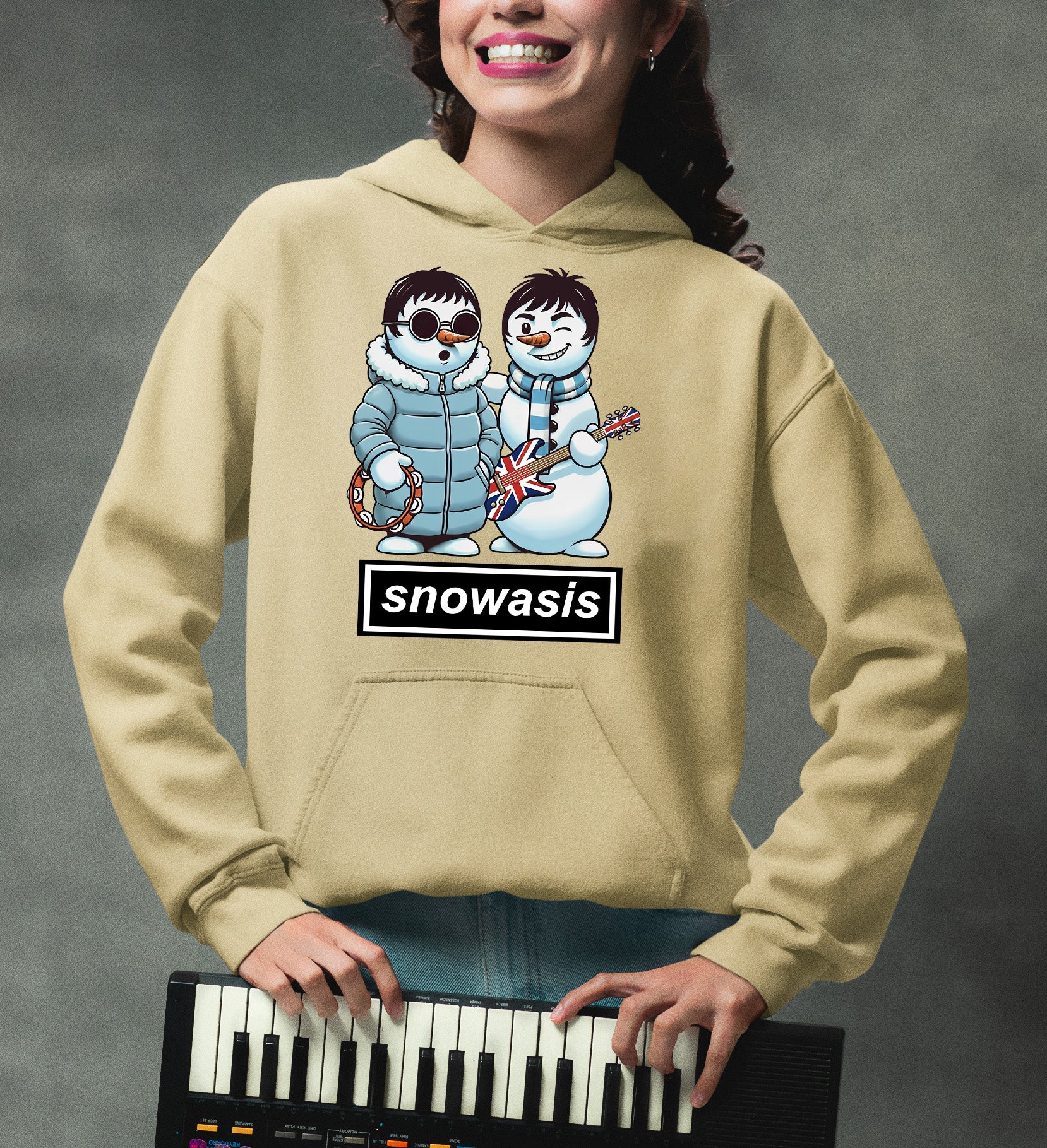 Snowasis Snowmen Guitar Christmas Charm - Whimsical Holiday Keepsake Hoodie