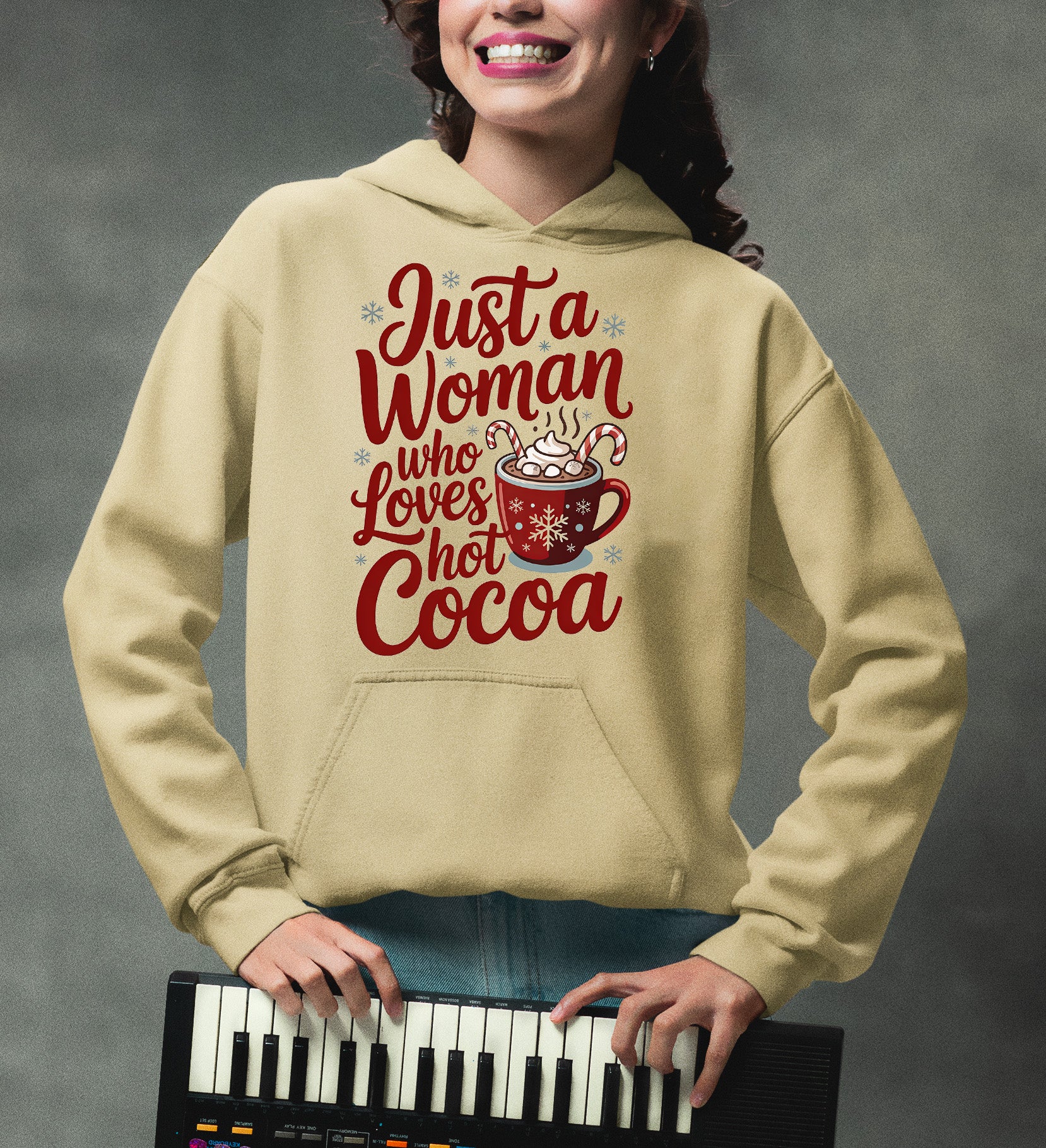 Christmas Gift for Her: Just a Woman Who Loves Hot Cocoa – Cozy Holiday Cheer Hoodie