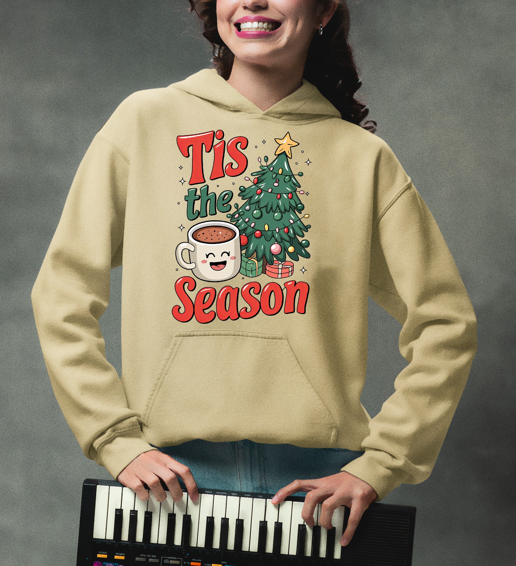Tis the Season - Merry Christmas Village Scene - Cozy Winter Charm for Collectors, Handmade Gift for Holidays Hoodie