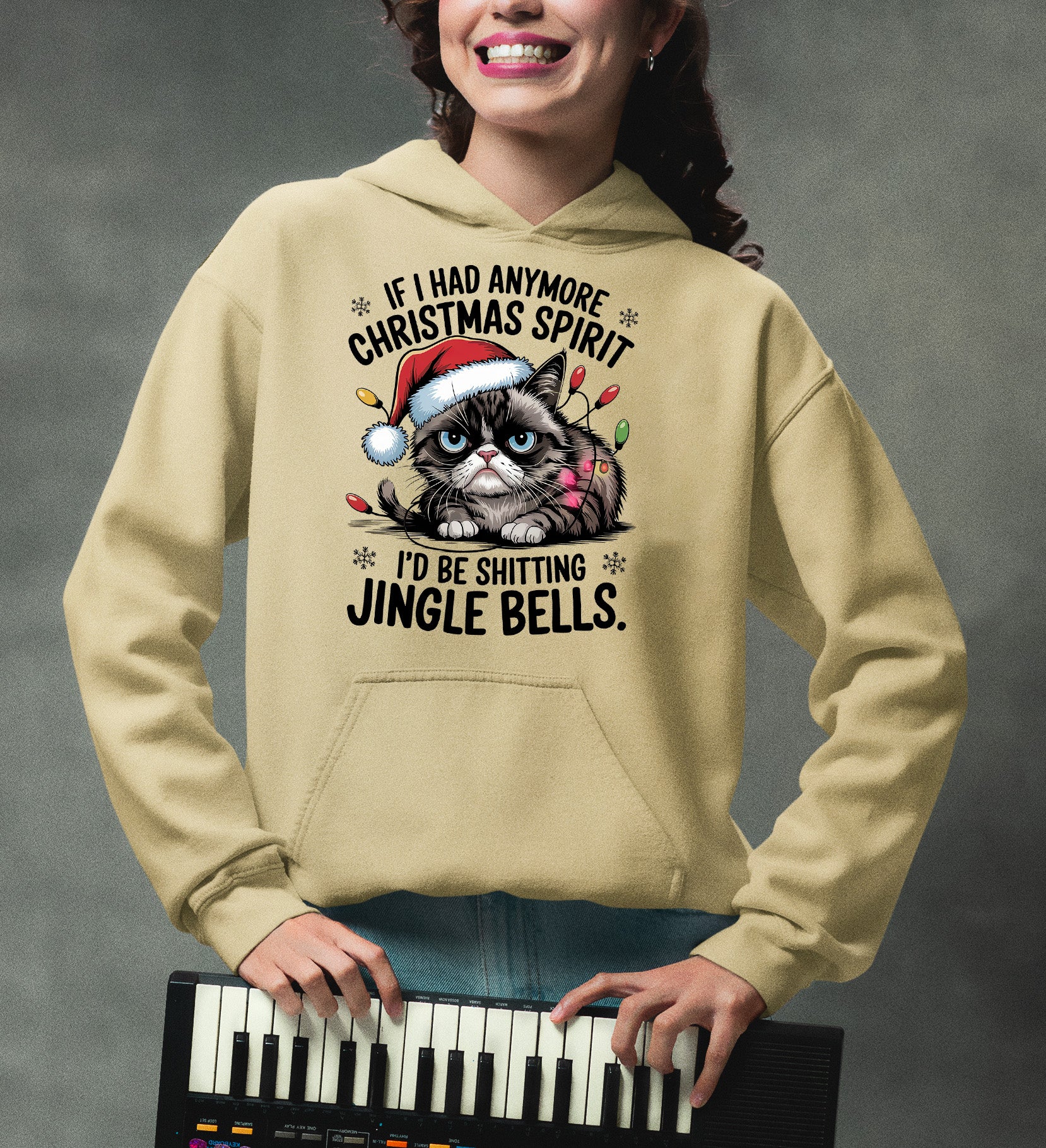Christmas Spirit Cat Jingle Bells Gift for Cat Lovers, Festive Holiday Cheer Hoodie