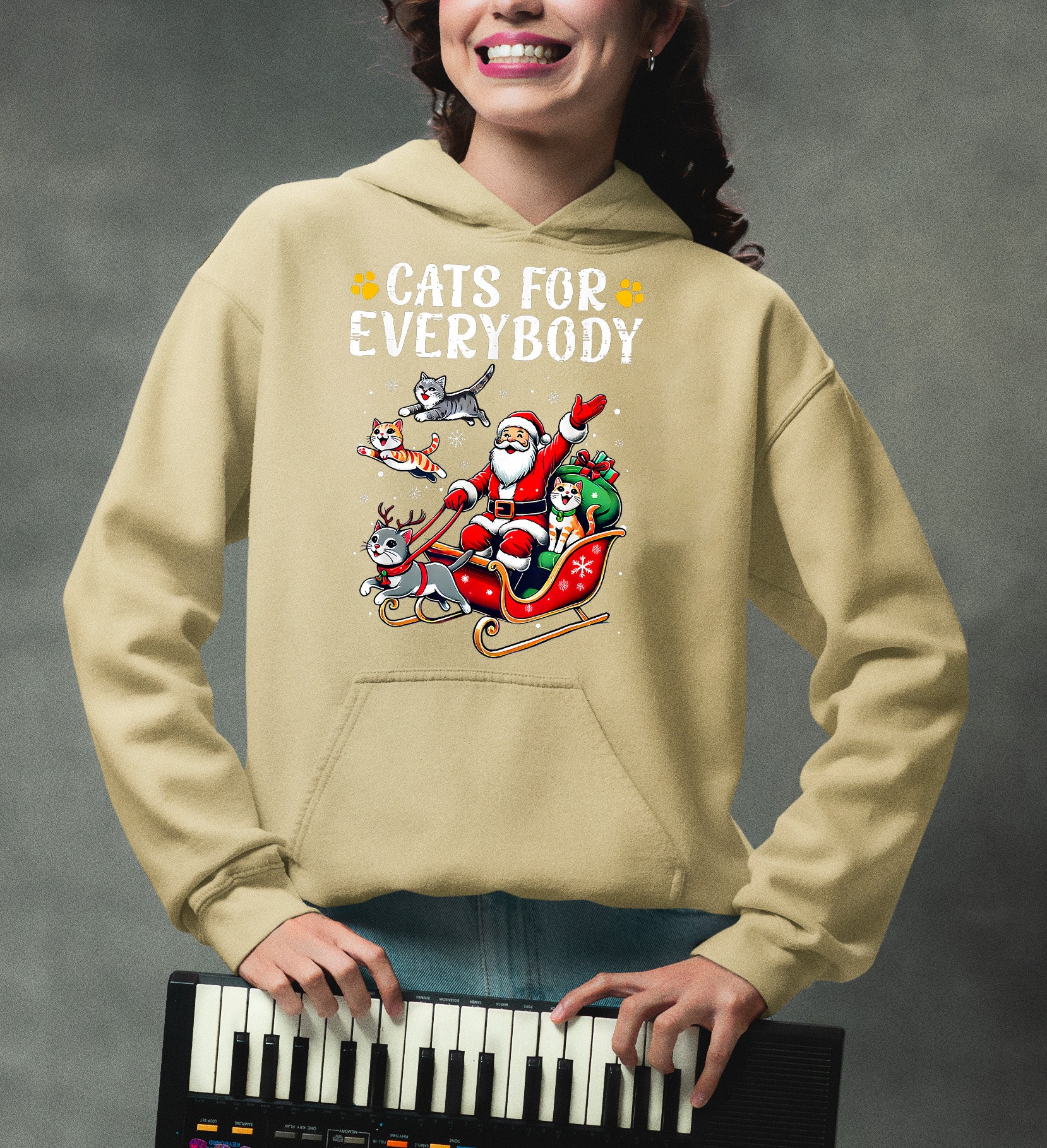 Christmas Cats for Everybody - Festive Cat Portrait Artwork for Cat Lovers - Cozy Holiday Kitty Keepsake Hoodie