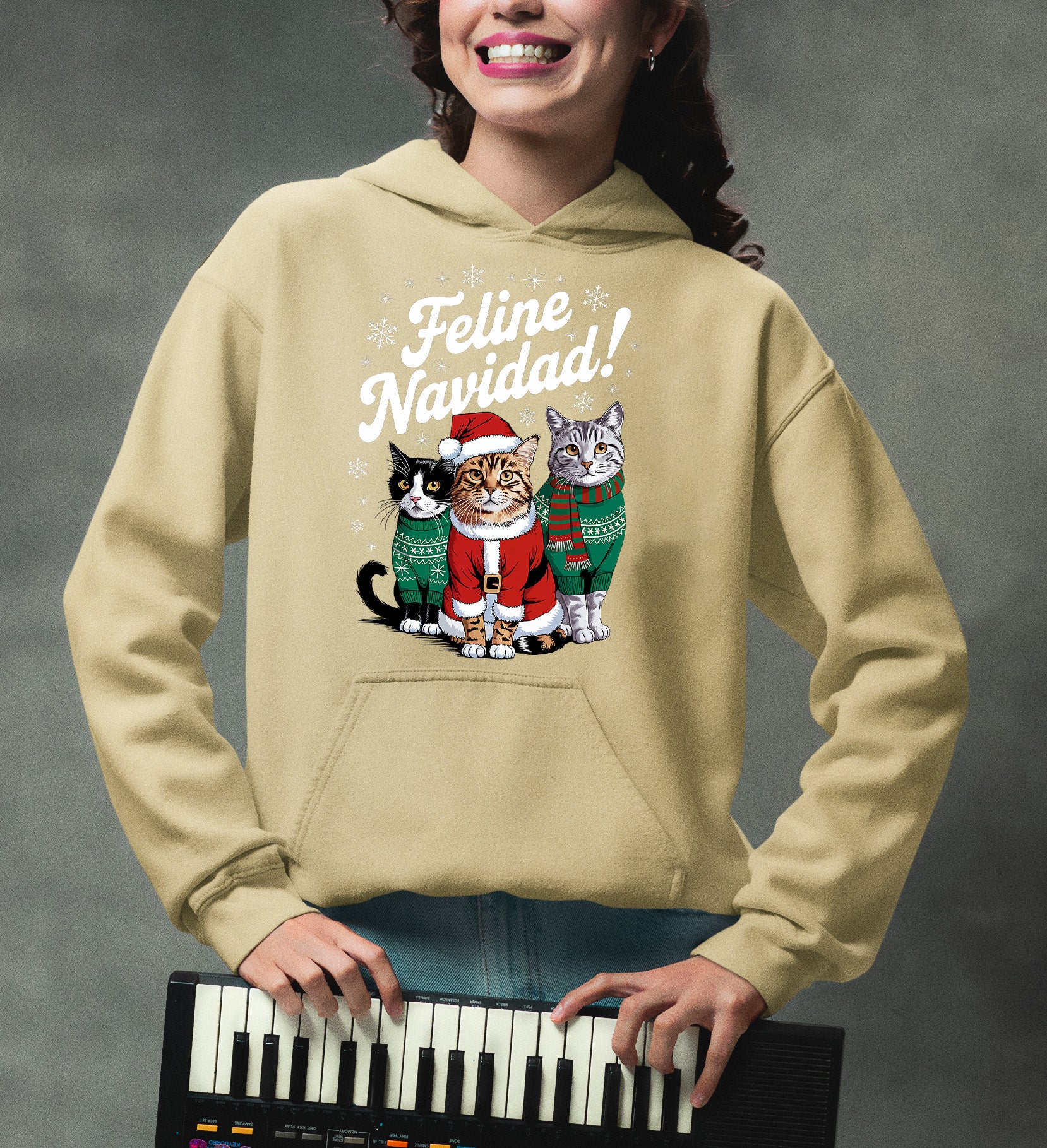 Cat Snowflakes Christmas Theme - Festive Holiday Cat Artwork for Season Hoodie
