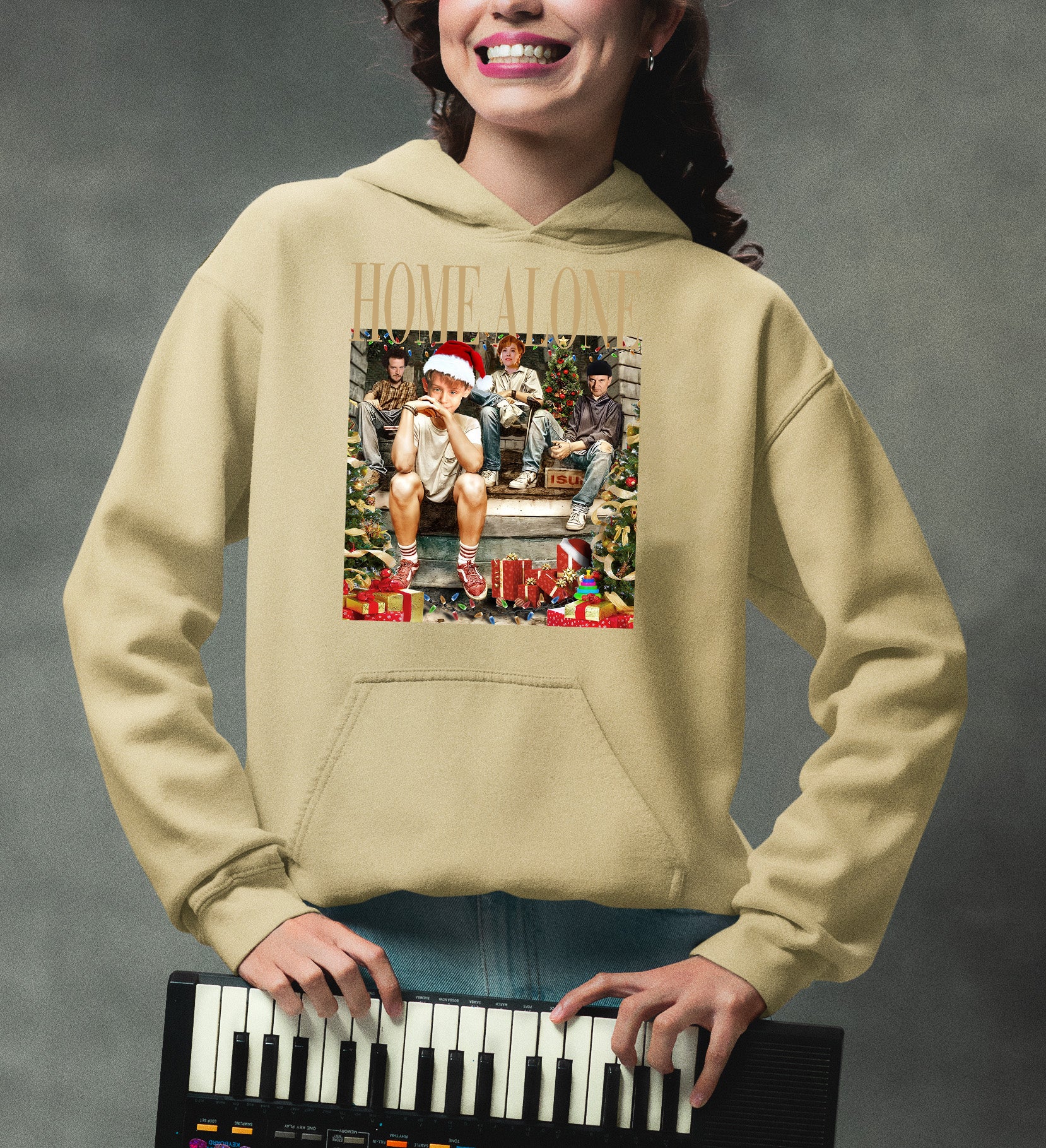 Home Alone on the Porch Christmas Scene - Cozy Holiday Porch Display Gift Idea Hoodie